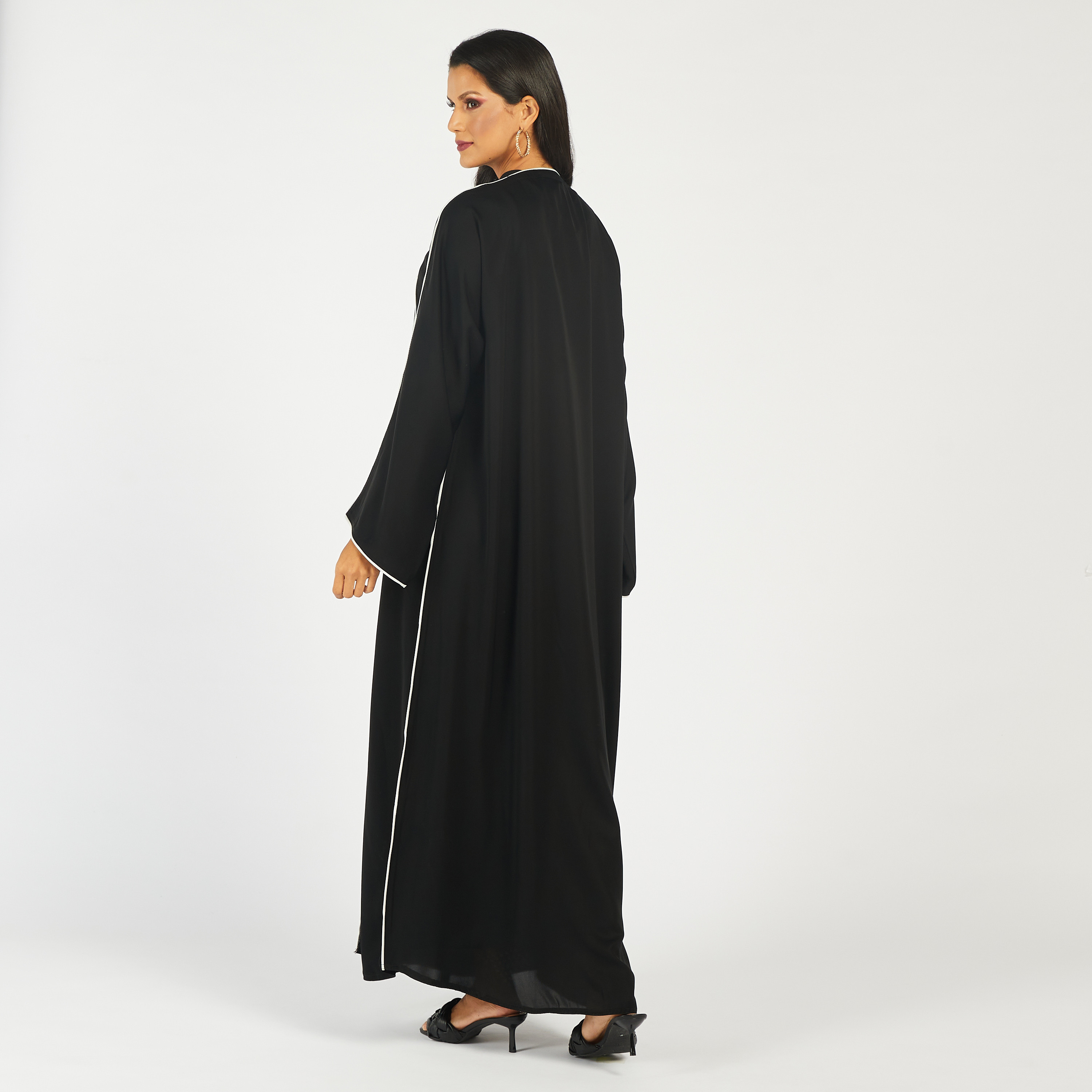 KAPDA Solid Abaya with V-neck and Hijab-women-arabicclothing-abayas-image-5