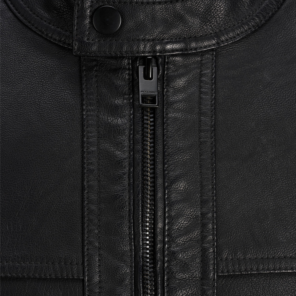 Jack & Jones Solid Leather Jacket with Pockets and Zip Closure-men-clothing-jacketsandblazers-jackets-image-2