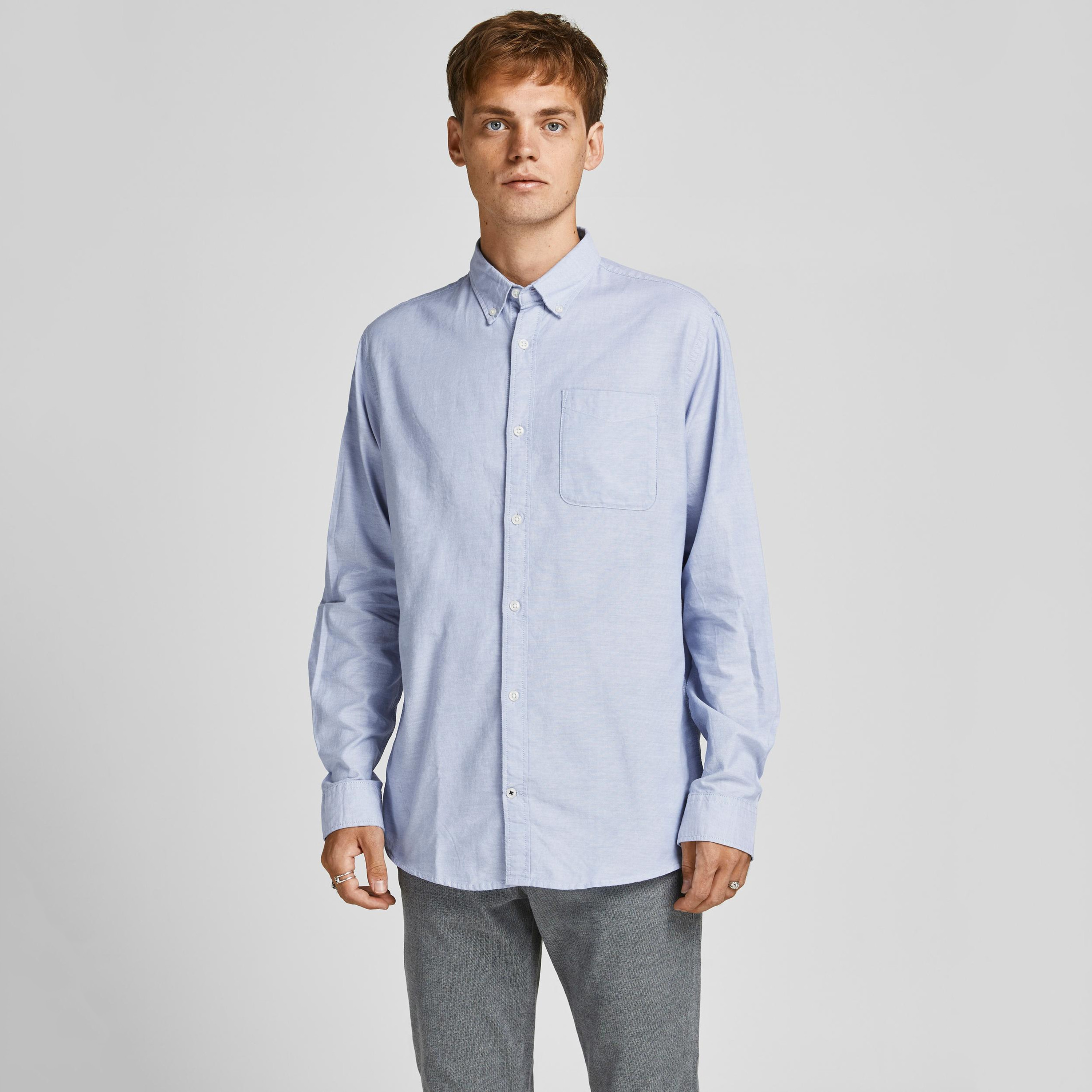 Jack & Jones Plain Button Down Collar Long Sleeves Shirt-men-clothing-shirts-image-1