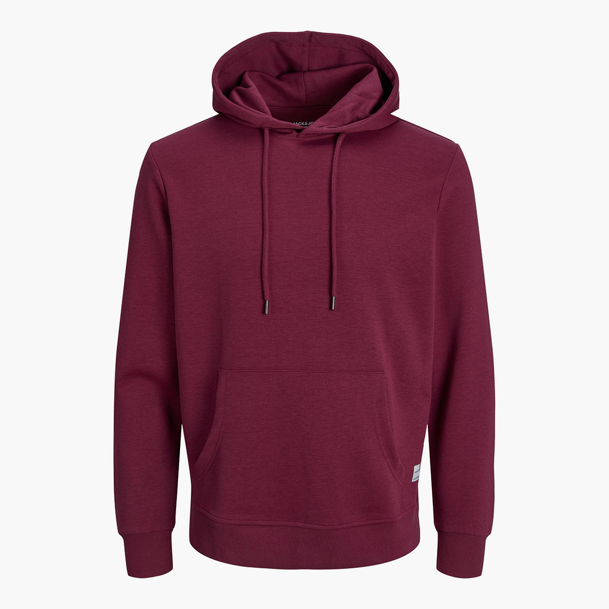 هودي جاك آند جونز بجيب كانغارو سادة بلون بورجوندي للرجال-men-winterwear-hoodiesandsweatshirts-image-3