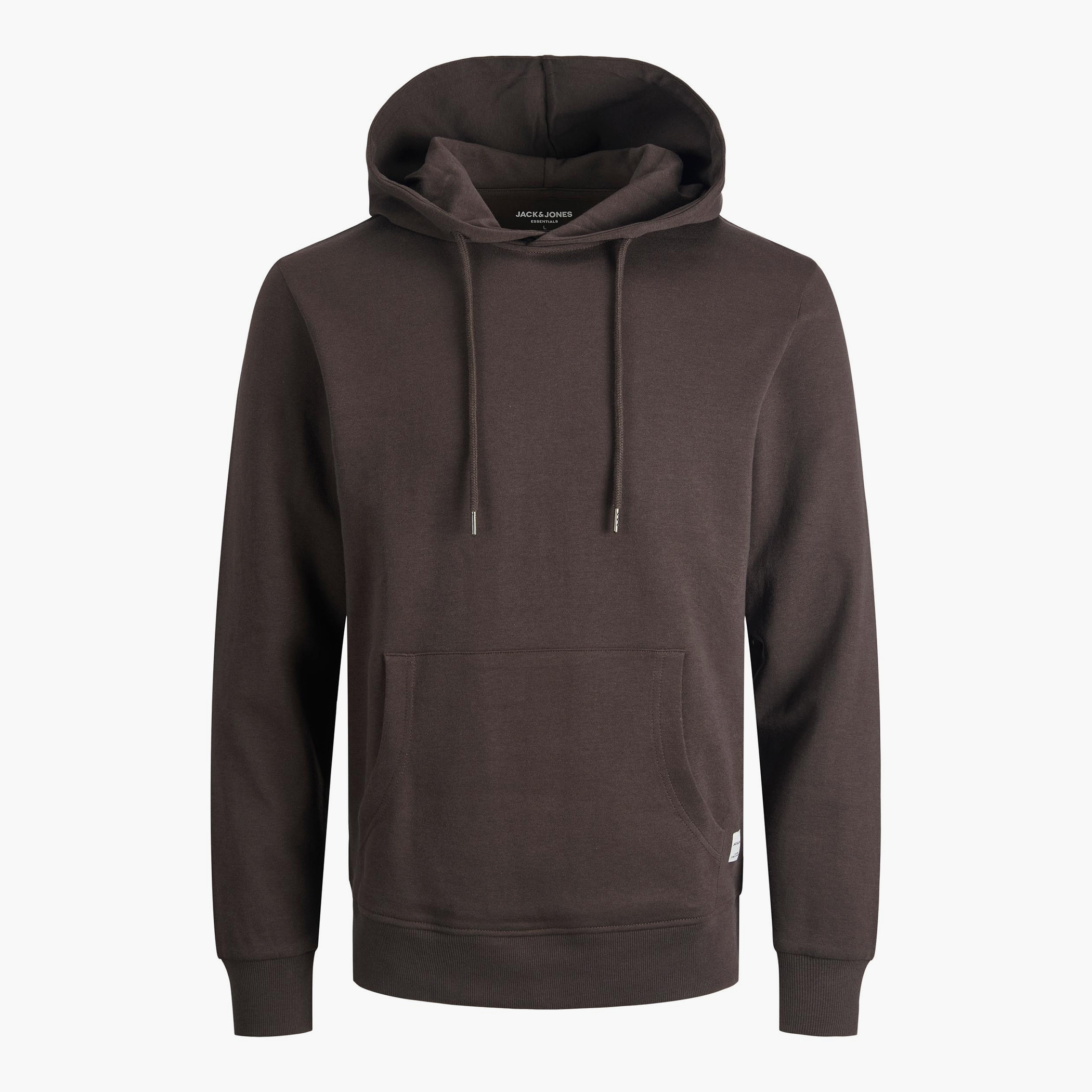 Jack & Jones Men Brown Plain Kangaroo Pocket Hoodie-men-winterwear-hoodiesandsweatshirts-image-3