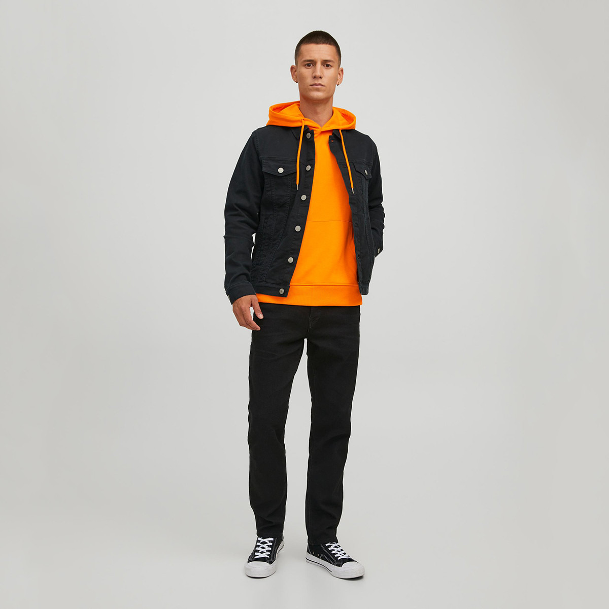 Jack & Jones Men Orange Plain Kangaroo Pocket Hoodie-men-winterwear-hoodiesandsweatshirts-image-3