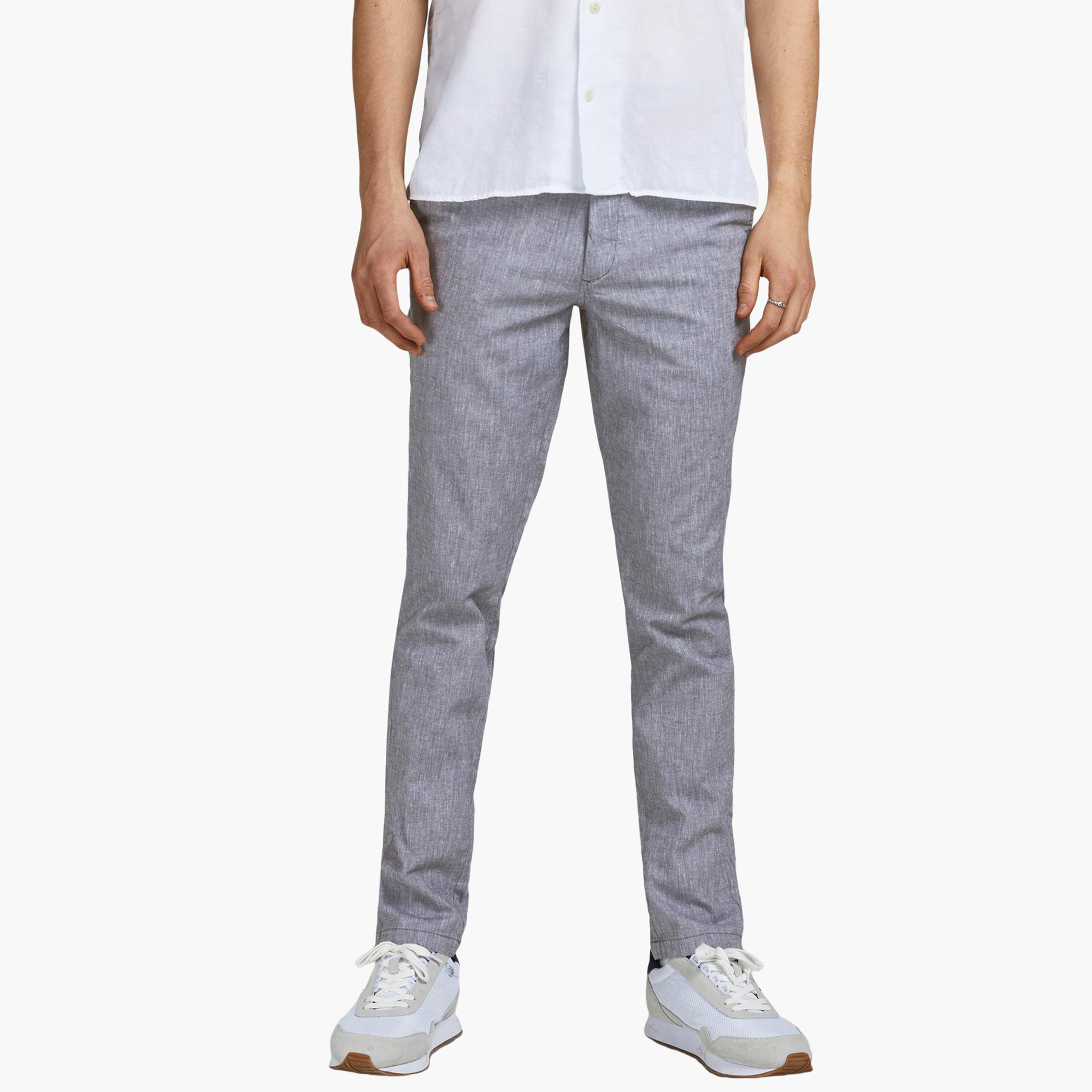 Jack & Jones Men Cotton Textured Grey Chinos-men-clothing-bottoms-trousersandchinos-chinos-image-1
