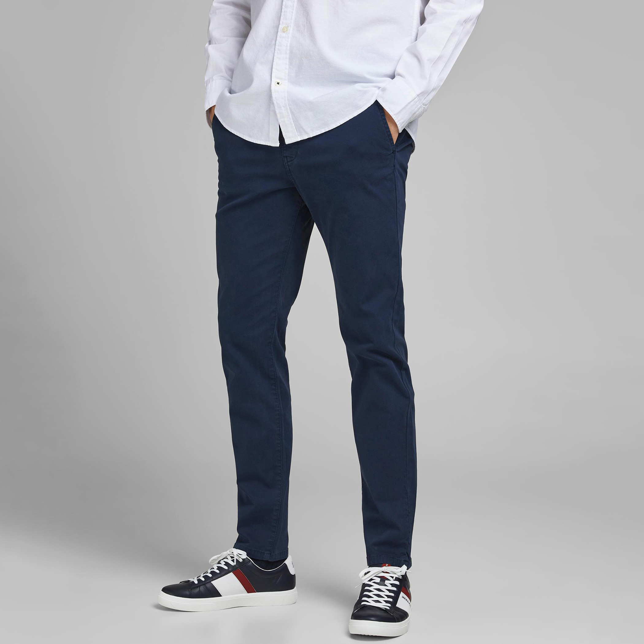 Jack & Jones Solid Full Length Mid-Rise Chinos with Button Closure-men-clothing-bottoms-trousersandchinos-chinos-image-1