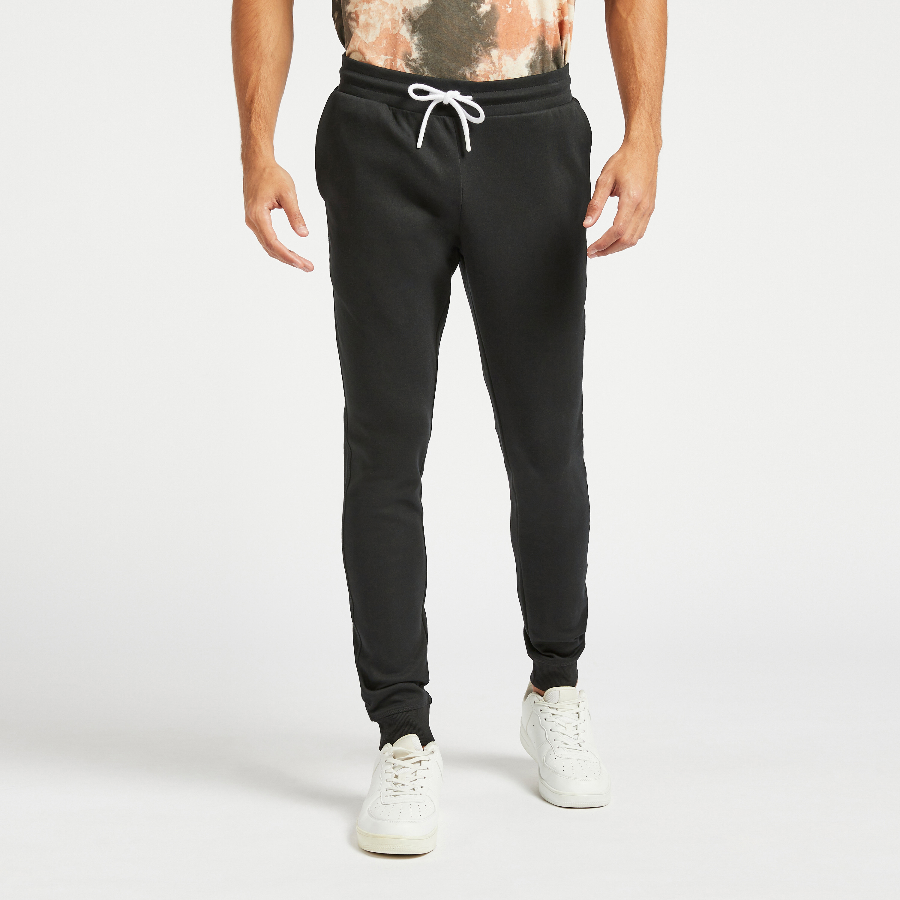 Jack & Jones Slim Fit Solid Mid-Rise Joggers with Elasticated Waist-men-clothing-bottoms-joggers-image-1