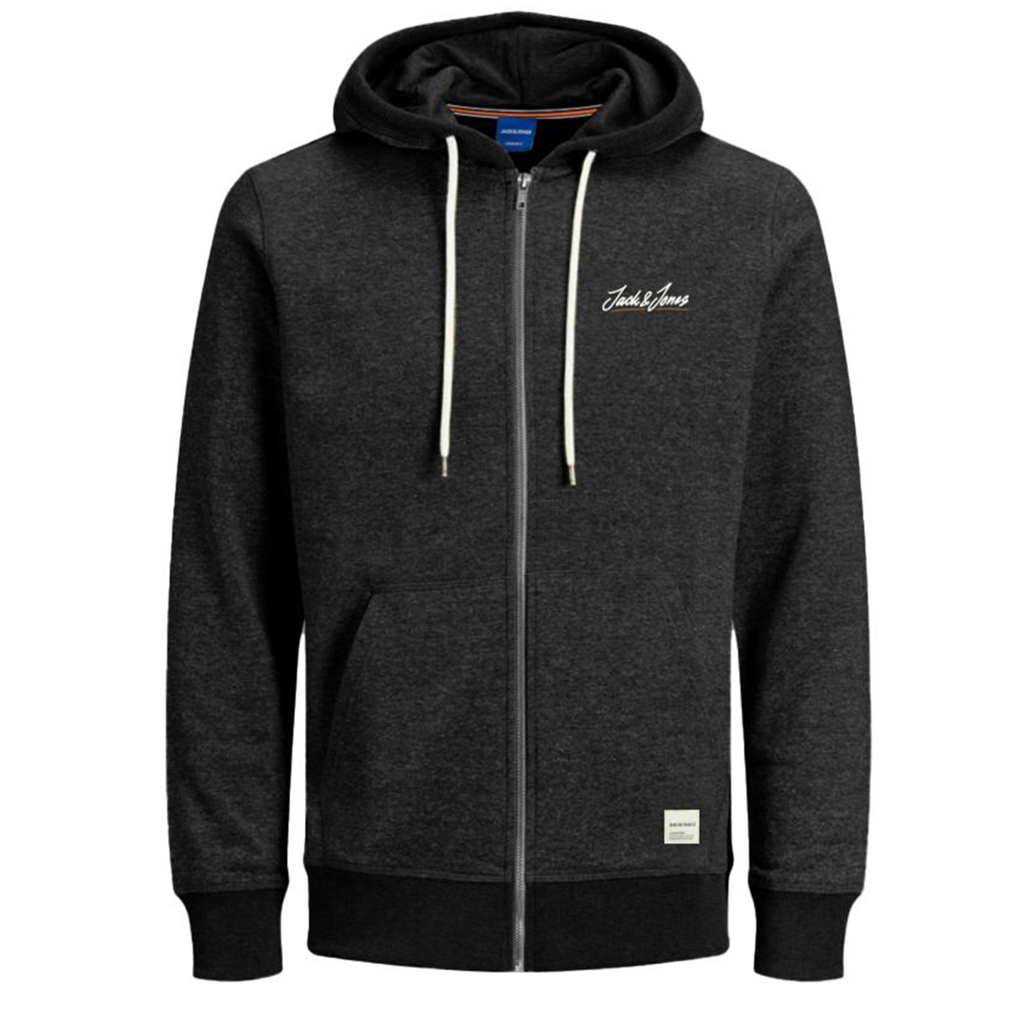 هودي جاك آند جونز للرجال بلون اسود بسحاب أمامي مع شعار وجيب كنغر منقسم-men-winterwear-hoodiesandsweatshirts-image-1
