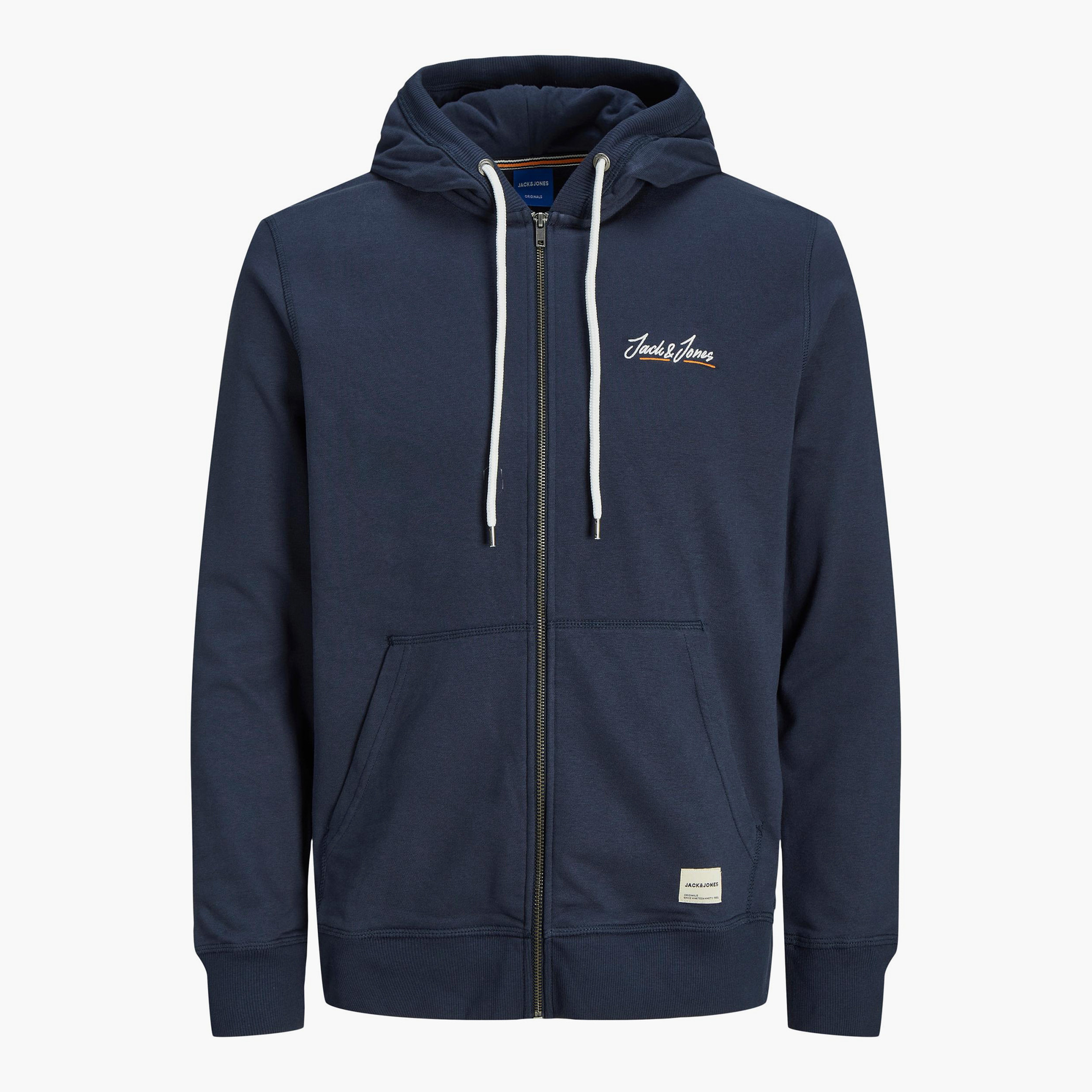 هودي جاك آند جونز للرجال بلون اسود بسحاب أمامي مع شعار وجيب كنغر منقسم-men-winterwear-hoodiesandsweatshirts-image-4