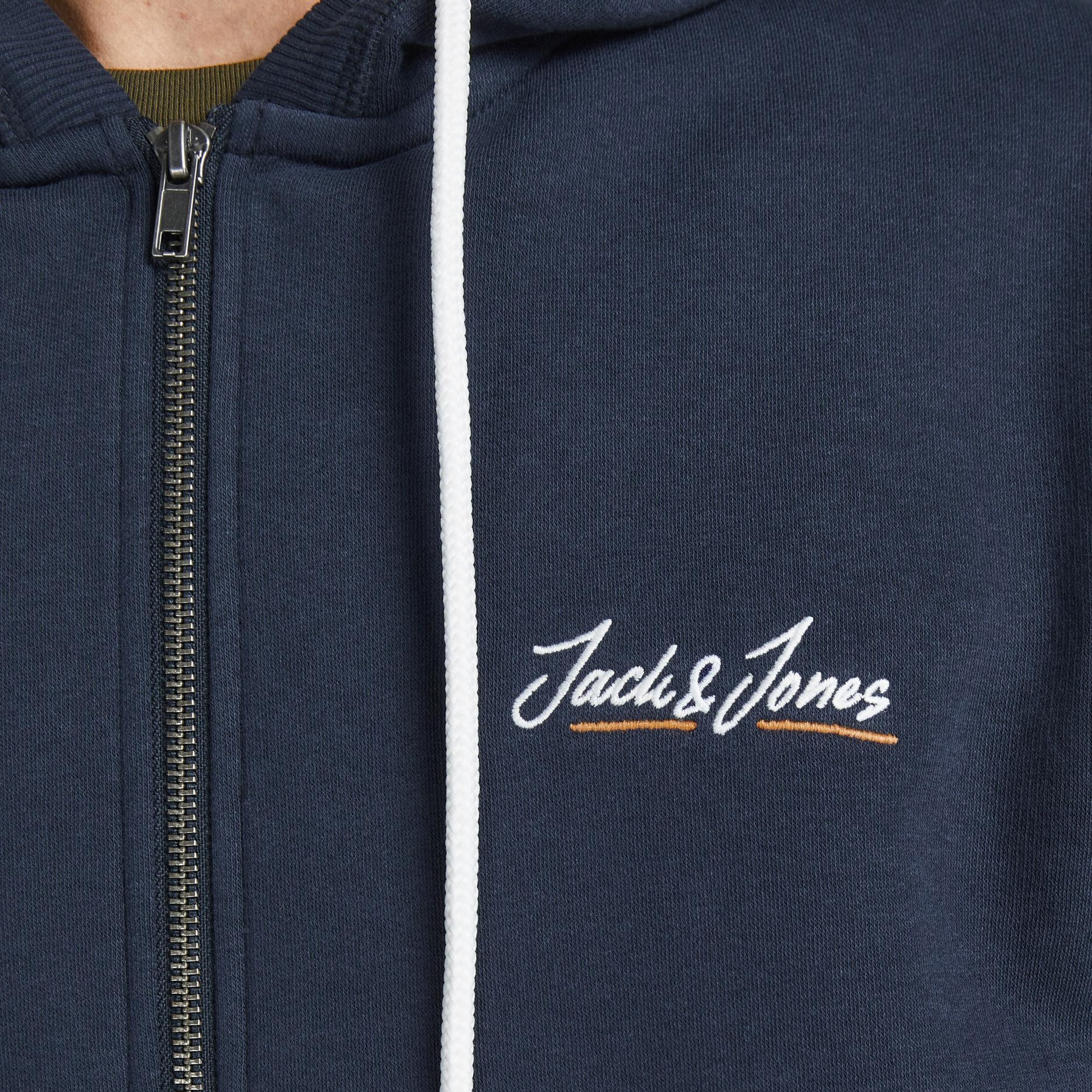 هودي جاك آند جونز للرجال بلون اسود بسحاب أمامي مع شعار وجيب كنغر منقسم-men-winterwear-hoodiesandsweatshirts-image-6