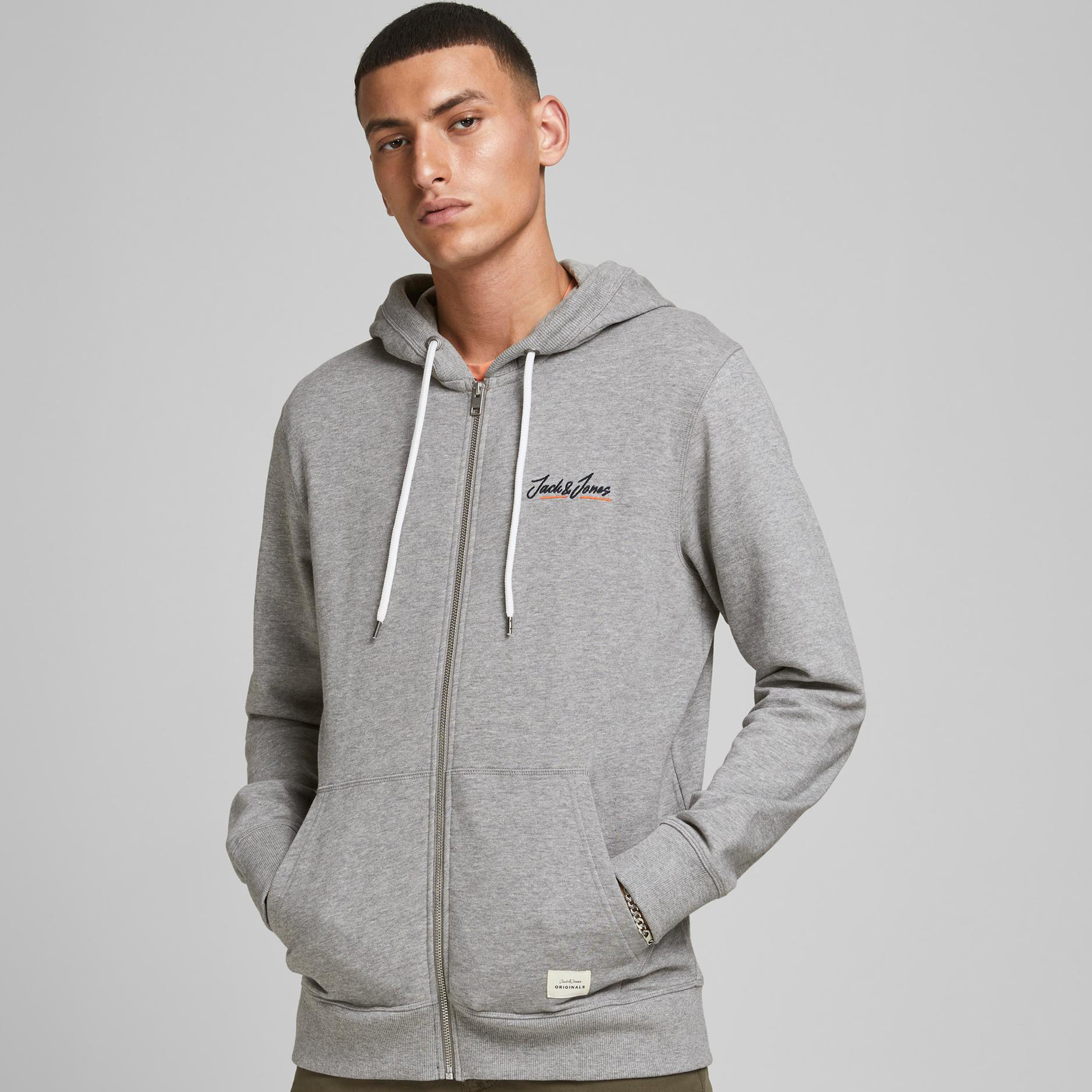 هودي جاك آند جونز للرجال بلون اسود بسحاب أمامي مع شعار وجيب كنغر منقسم-men-winterwear-hoodiesandsweatshirts-image-9