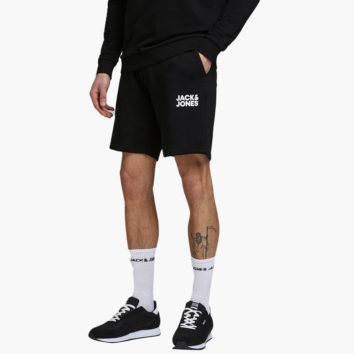 Jack & Jones Men Black Solid Pocket Detail Drawstring Sweat Shorts-men-clothing-bottoms-shorts-image-1
