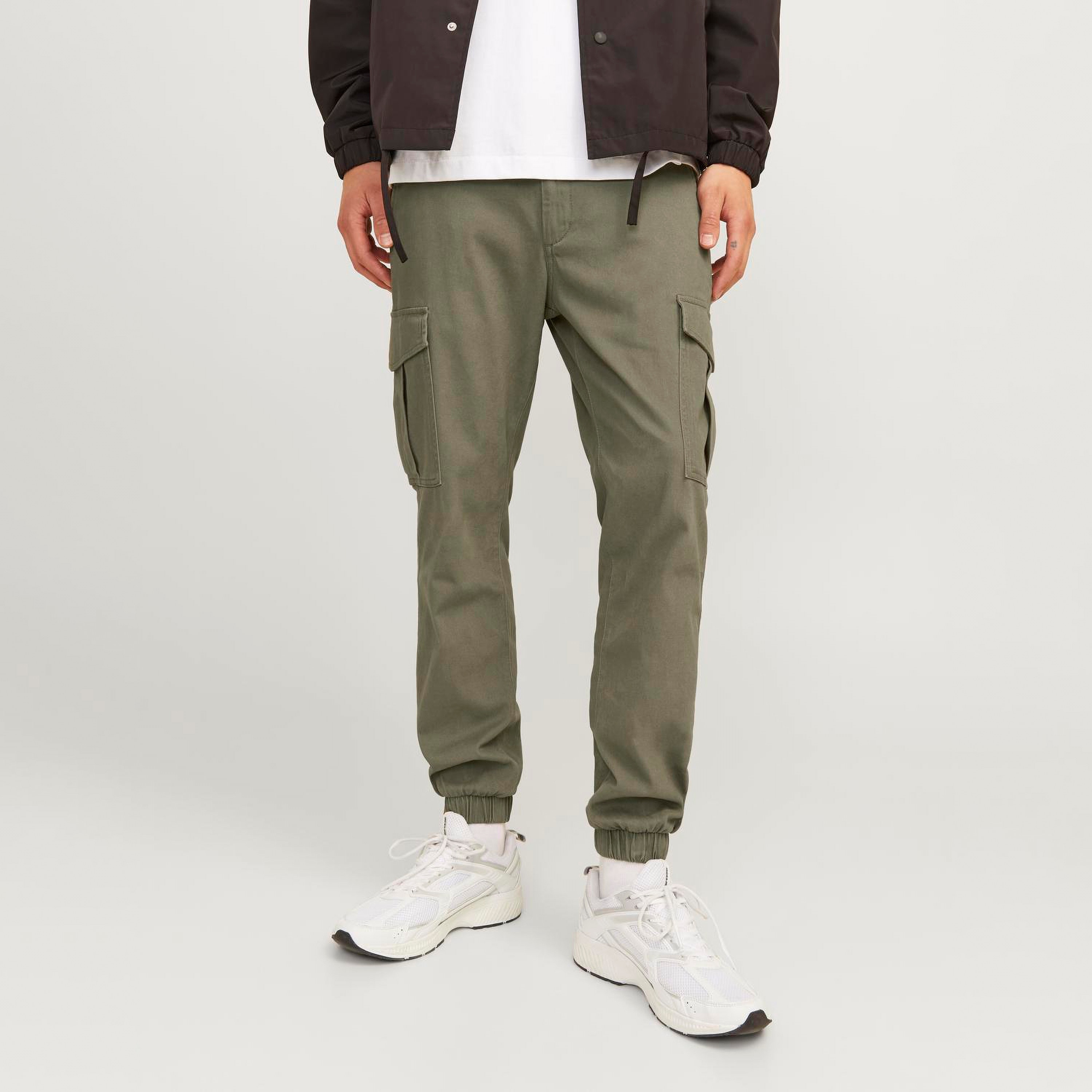 Jack & Jones Plain Mid Rise Buttoned Cargo Trousers-men-clothing-bottoms-joggers-image-1