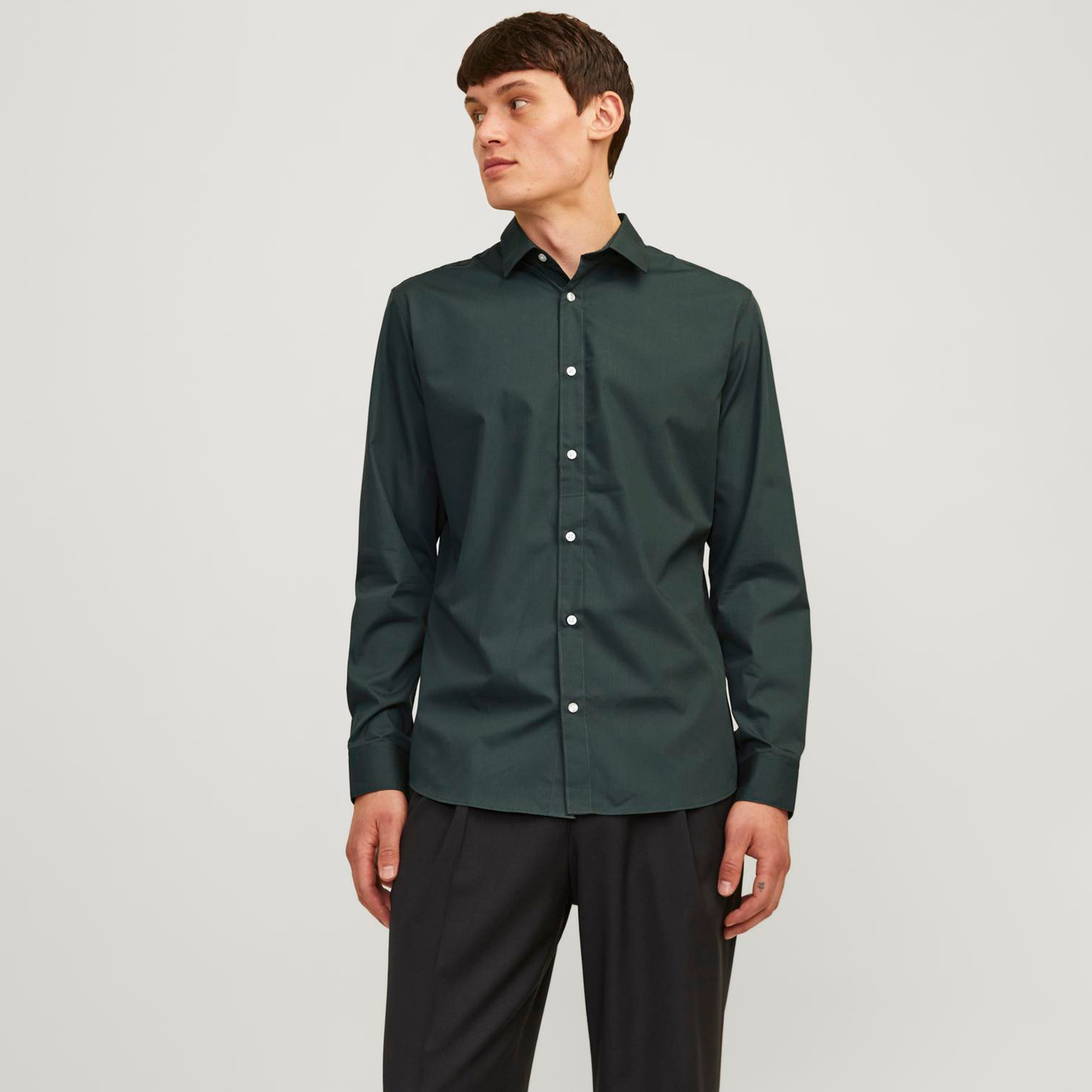 Jack & Jones Slim Fit Plain Spread Collar Long Sleeves Men's Shirt-men-clothing-shirts-image-1