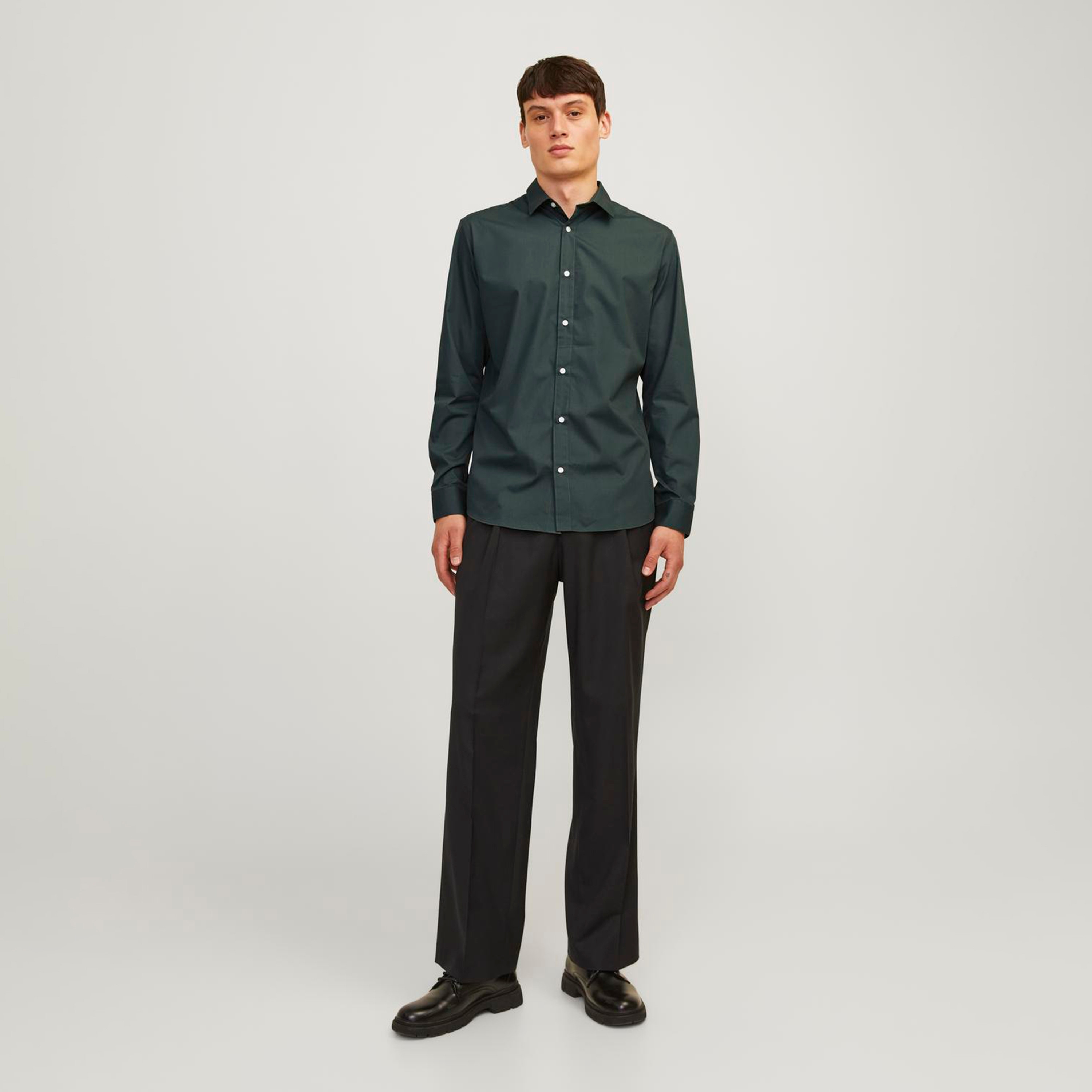Jack & Jones Slim Fit Plain Spread Collar Long Sleeves Men's Shirt-men-clothing-shirts-image-2