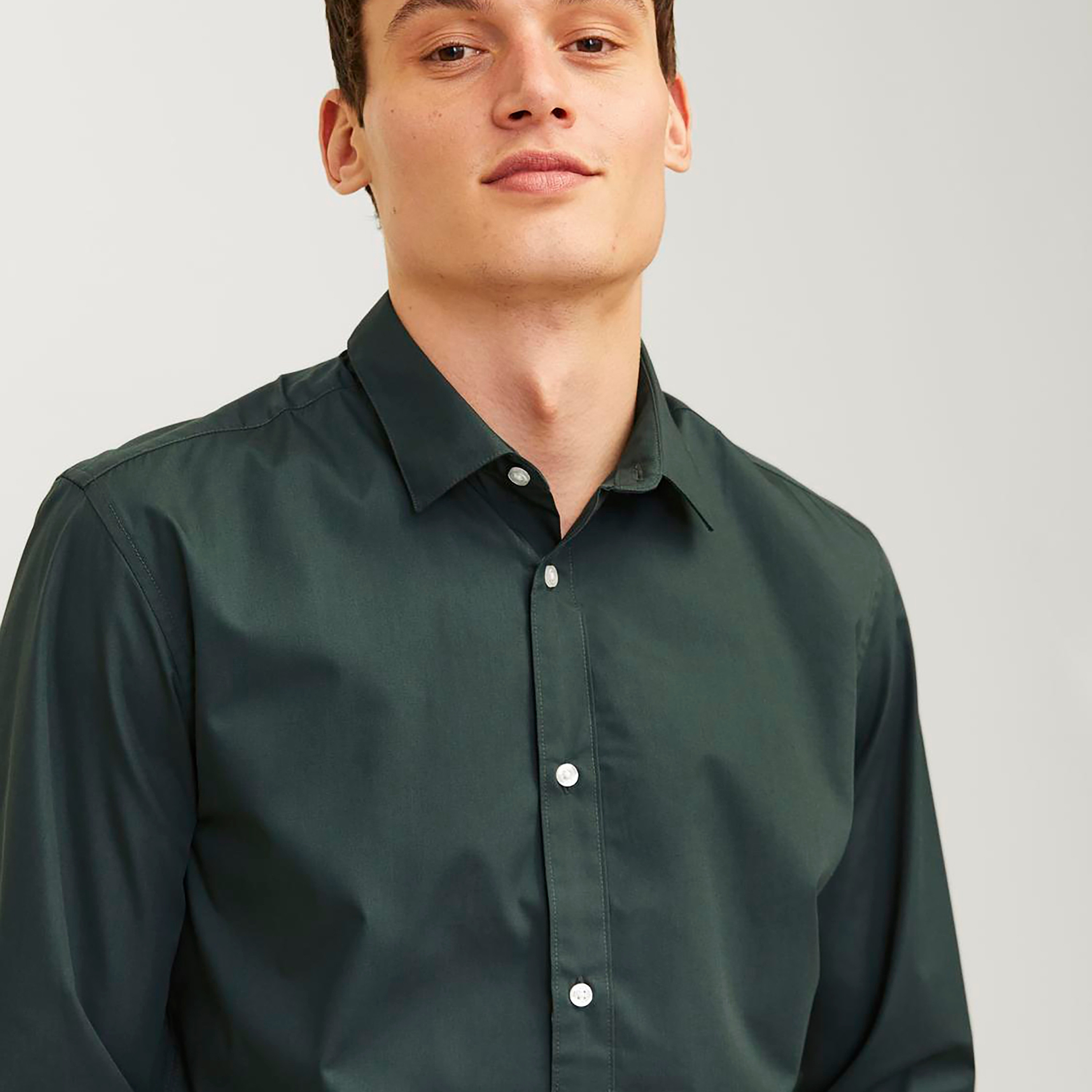 Jack & Jones Slim Fit Plain Spread Collar Long Sleeves Men's Shirt-men-clothing-shirts-image-3