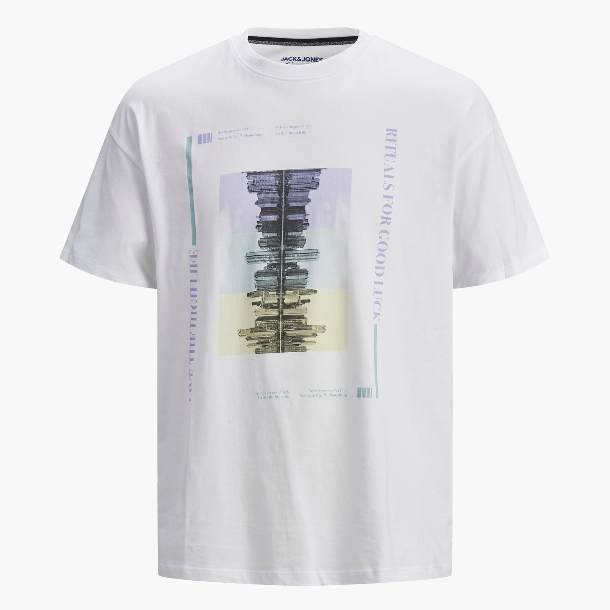 تيشيرت بياقة ضيّقة وأكمام قصيرة وطبعات من جاك & جونز-men-clothing-tshirtsandpolos-tshirts-image-1