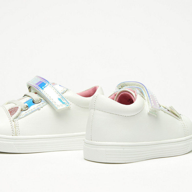 Barefeet Cat Ear Applique Sneakers with Iridescent Hook and Loop Closure