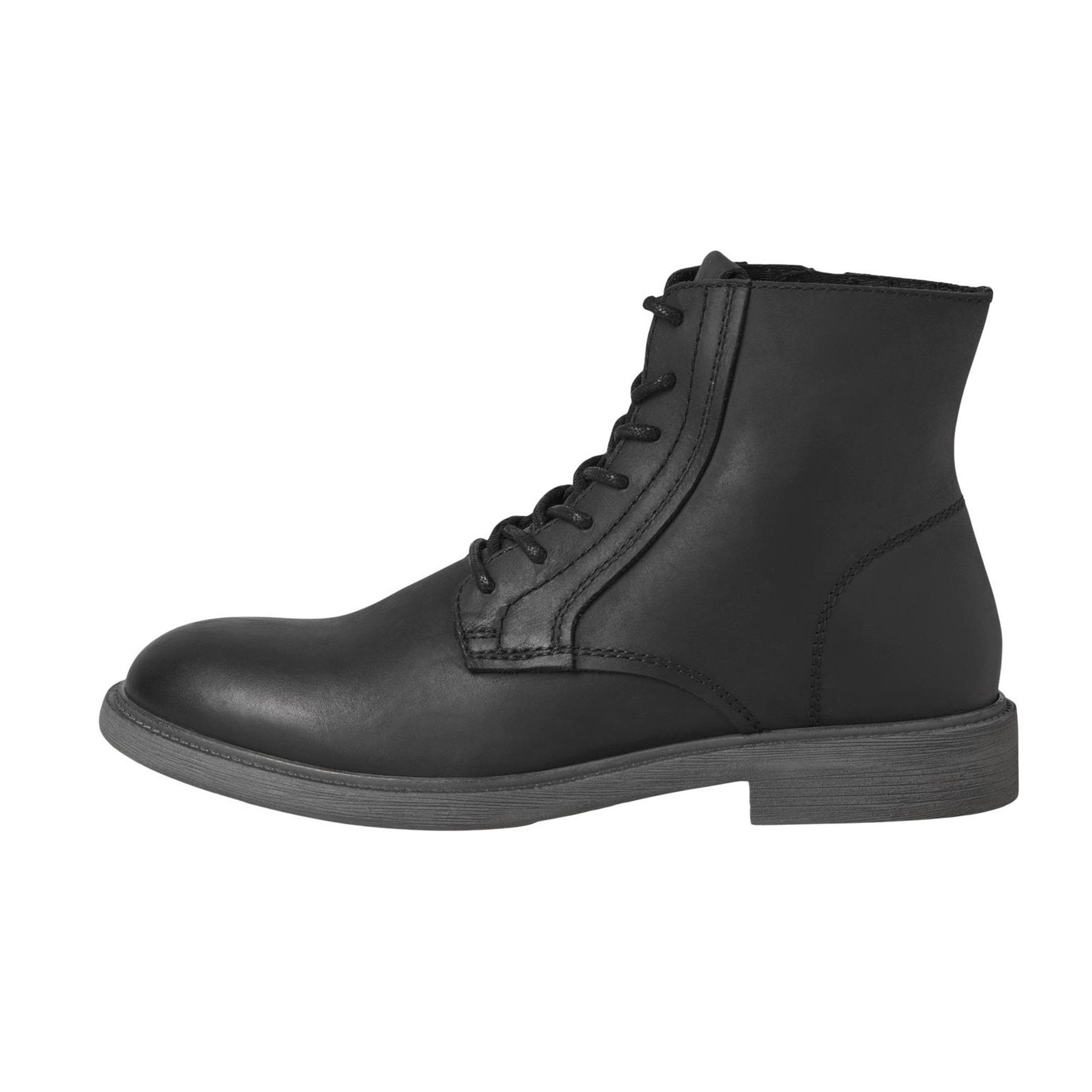 Jack & Jones Men Black Solid High Top Leather Boots-men-shoes-boots-image-1