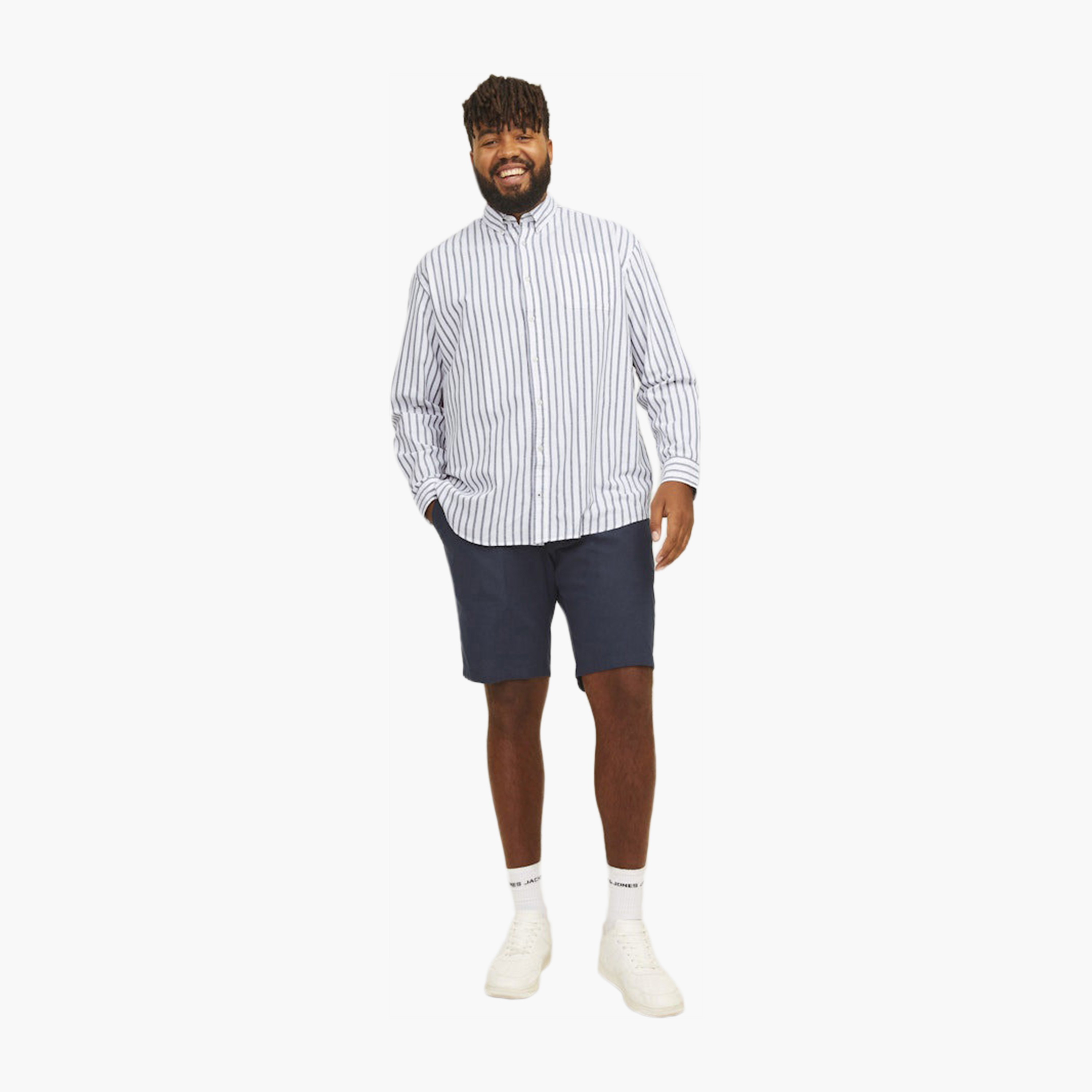 قميص رجالي بلس مخطط بأكمام طويلة وياقة من جاك آند جونز-men-clothing-shirts-image-2