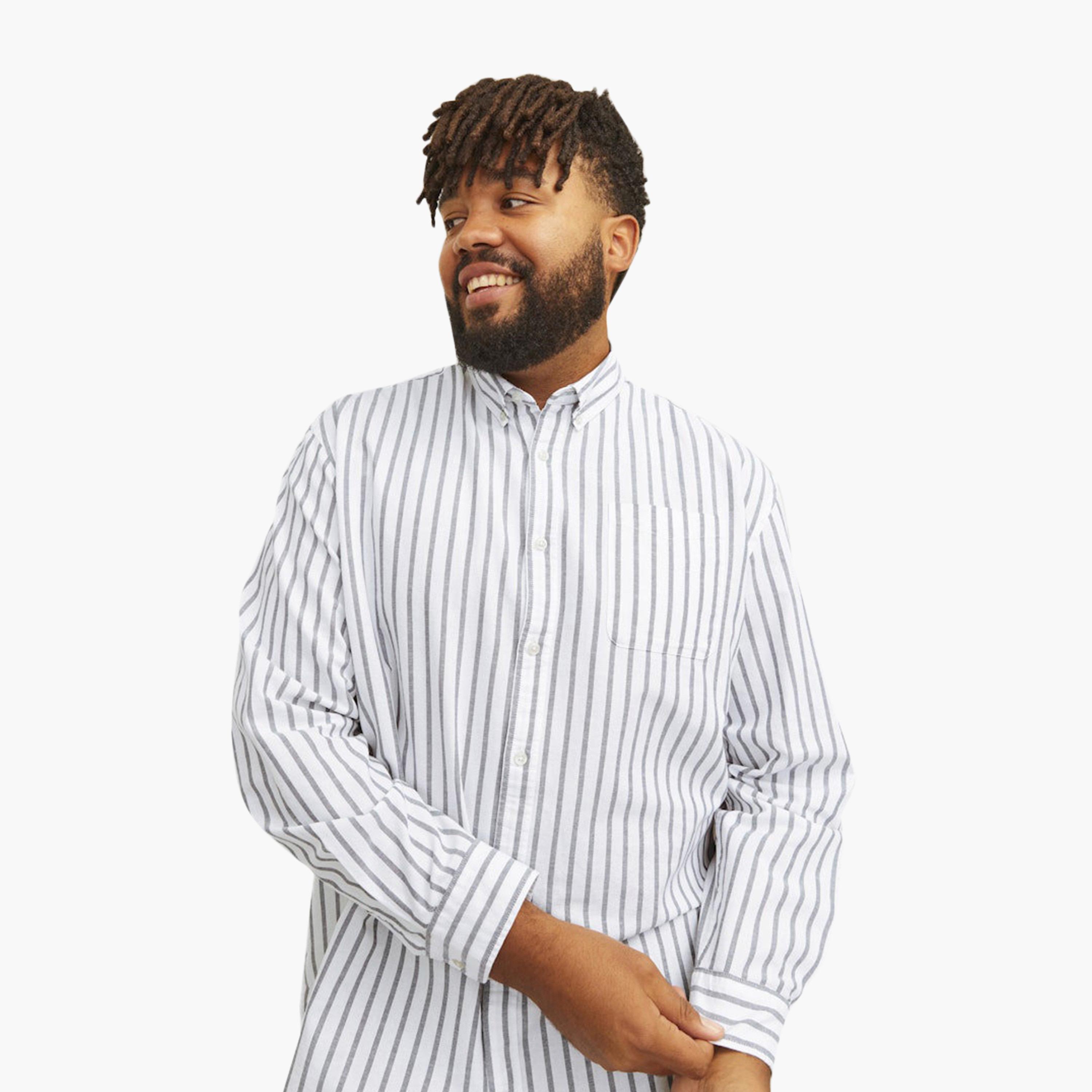 Jack & Jones Plus Size Regular Fit Striped Collared Long Sleeves Men's Shirt-men-clothing-shirts-image-3
