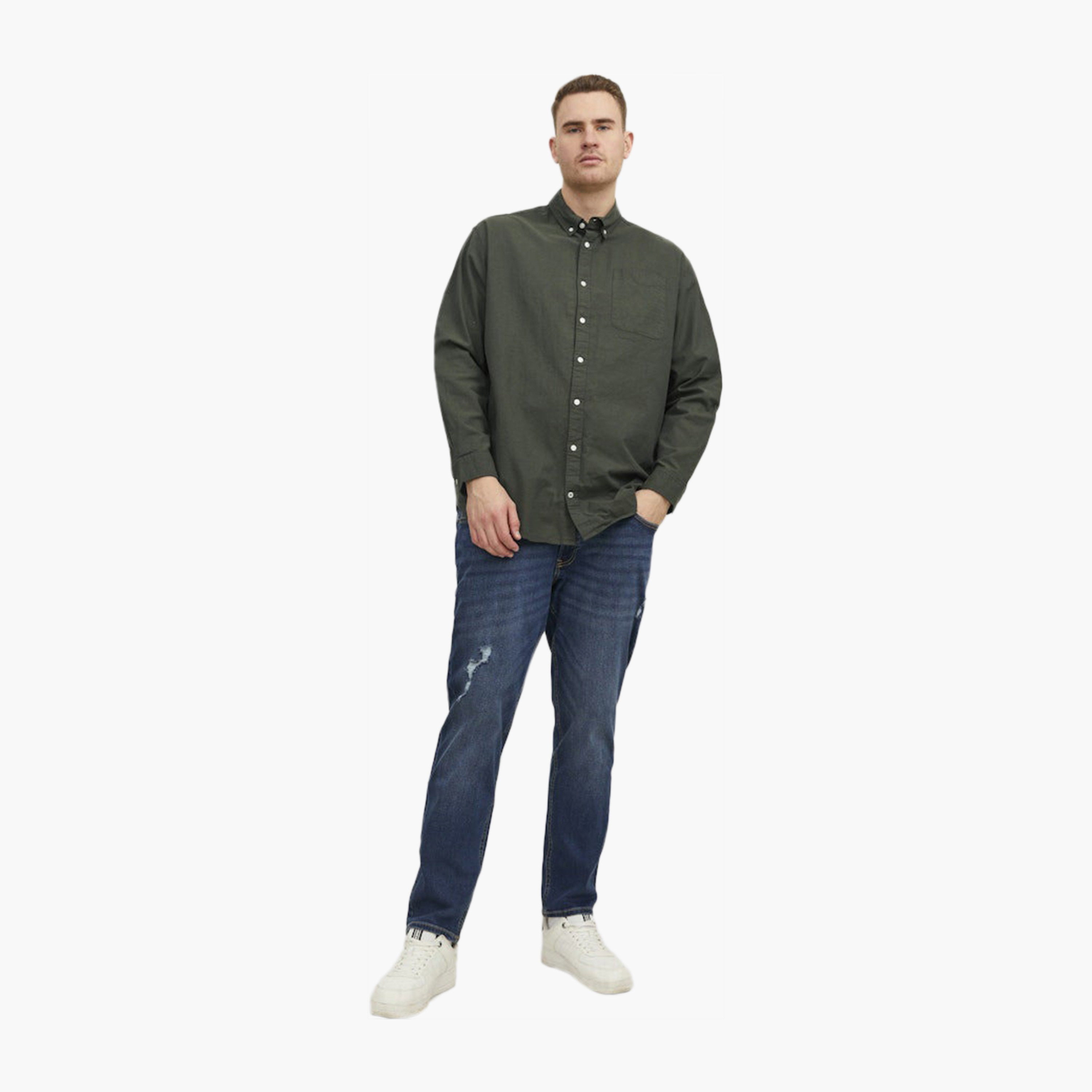 قميص رجالي بلس سادة بقصة عادية وأكمام طويلة وياقة من جاك آند جونز-men-clothing-shirts-image-2