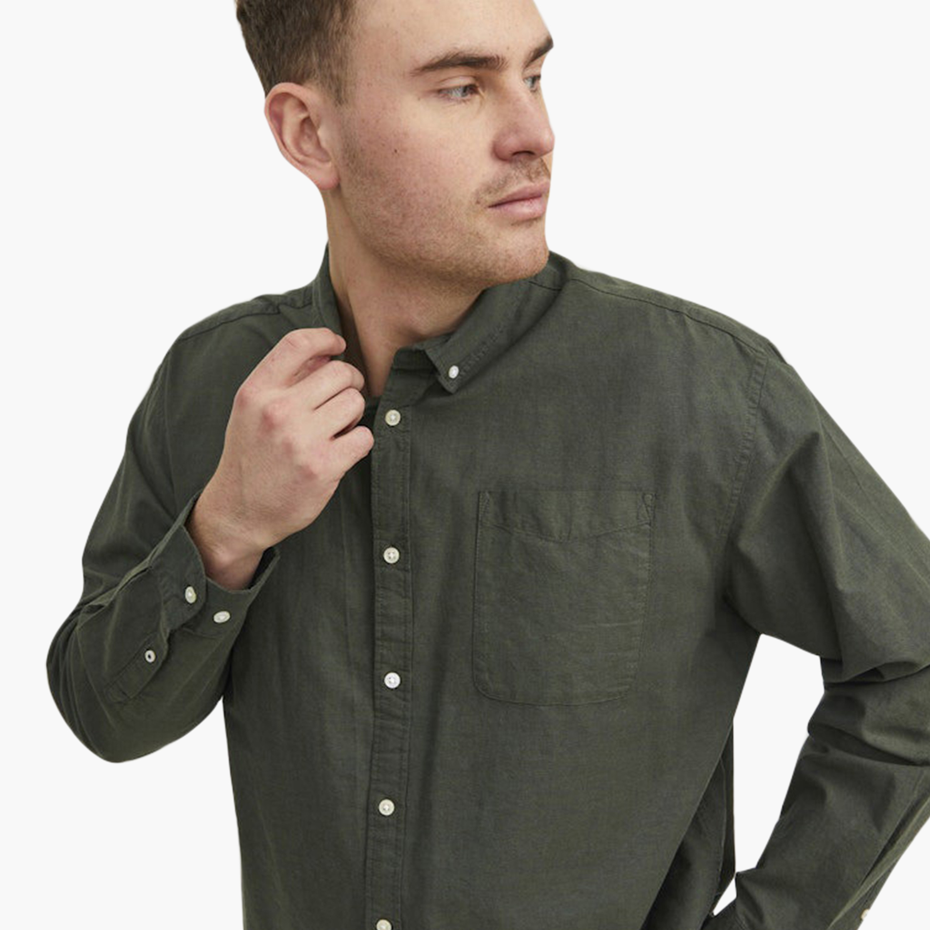 Jack & Jones Plus Size Regular Fit Plain Collared Long Sleeves Men's Shirt-men-clothing-shirts-image-3