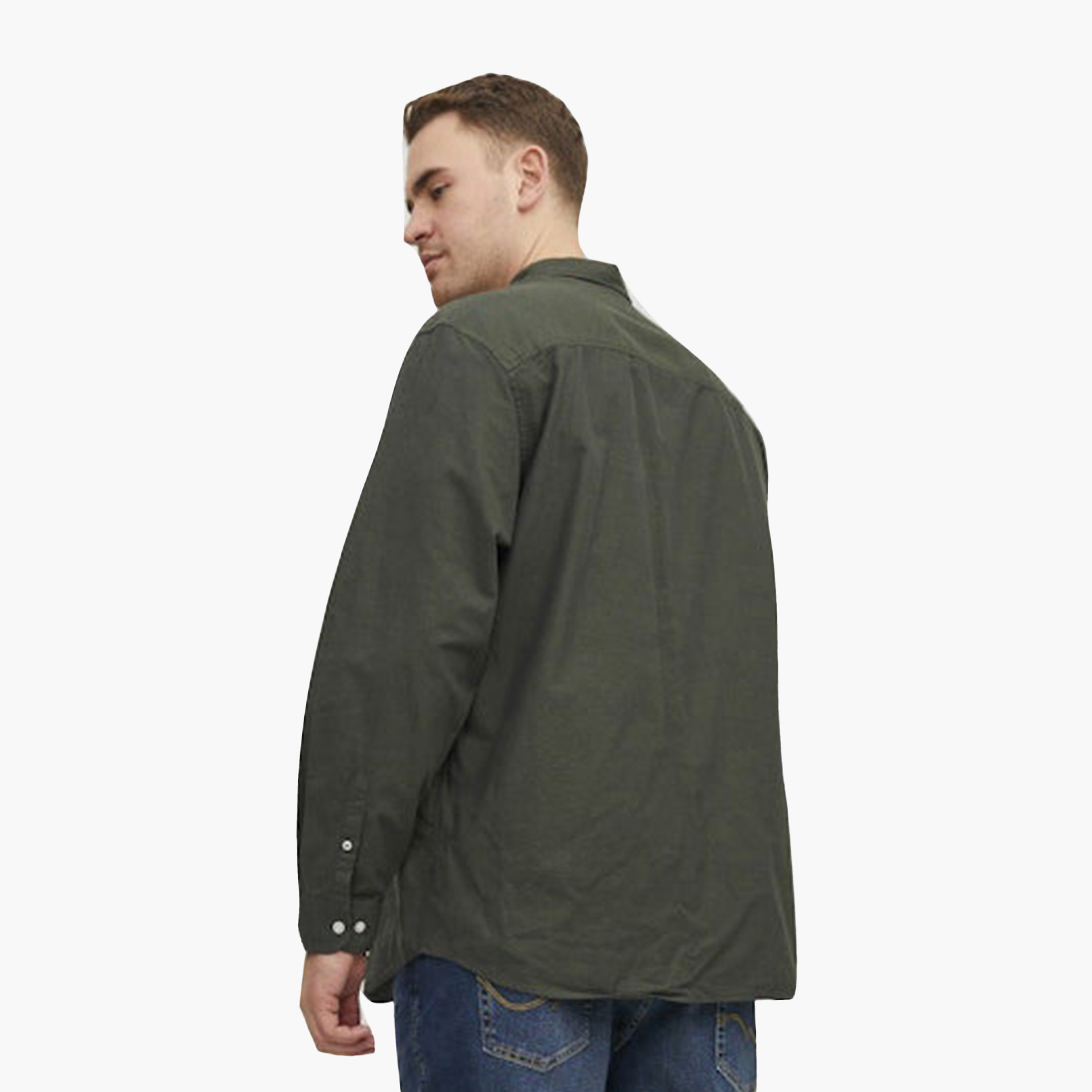 Jack & Jones Plus Size Regular Fit Plain Collared Long Sleeves Men's Shirt-men-clothing-shirts-image-4