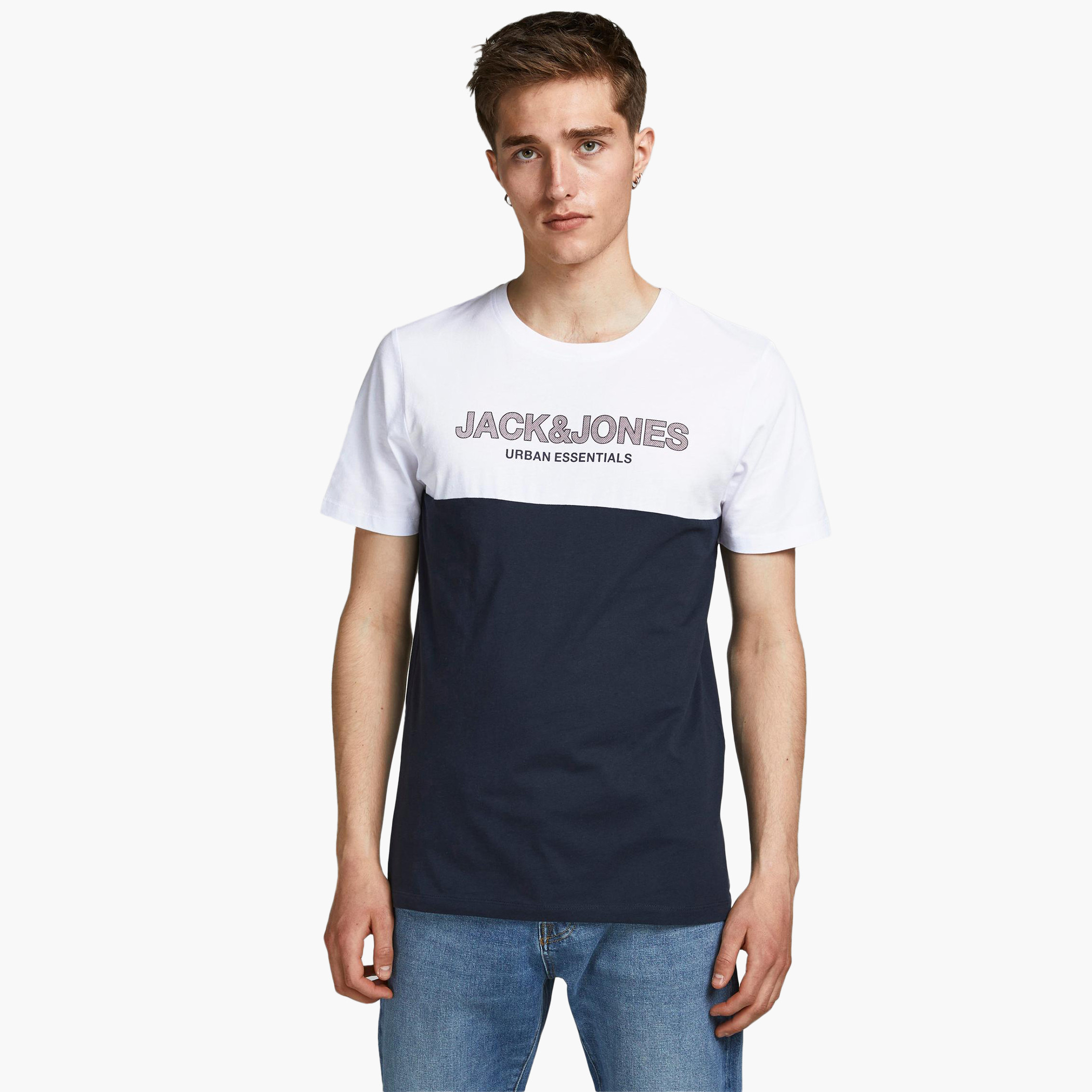 Jack & Jones Men White Colour Block Crew Neck Slim Fit T-Shirt-men-clothing-tshirtsandpolos-tshirts-image-1