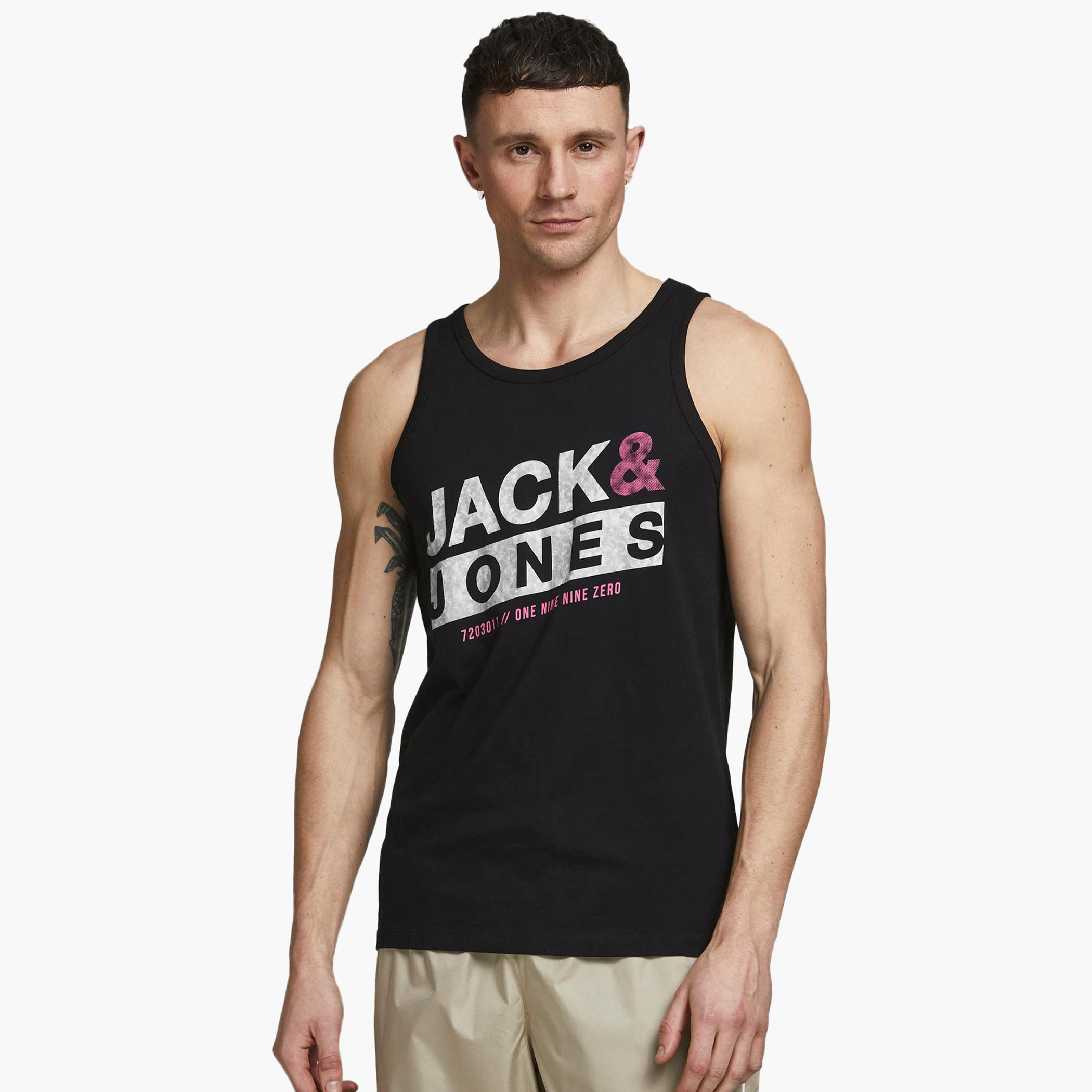 Jack & Jones Cotton Printed Men Black Vest-men-clothing-tshirtsandpolos-tshirts-image-1