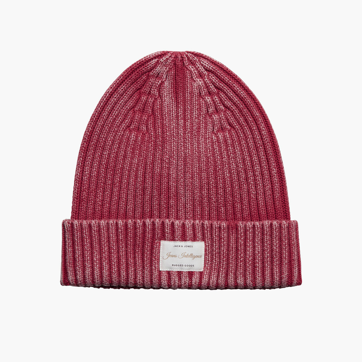 Jack & Jones Men Red Rib-Knit Beanie-men-caps-image-1
