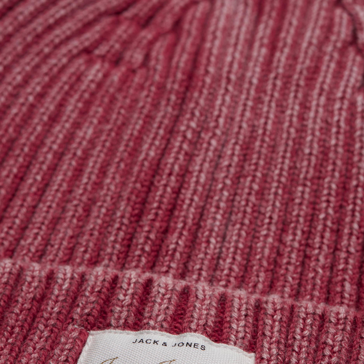 Jack & Jones Men Red Rib-Knit Beanie-men-caps-image-2
