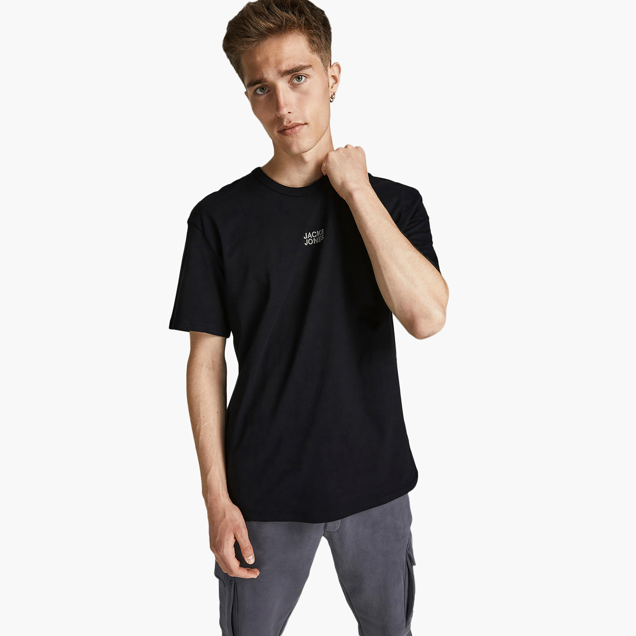 Jack & Jones Men Solid Black Crew Neck Short Sleeves T-Shirt-men-clothing-tshirtsandpolos-tshirts-image-2