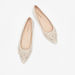 Celeste Women's Textured Pointed Toe Ballerina Shoes with Bow Detail-Women%27s Ballerinas-thumbnailMobile-1