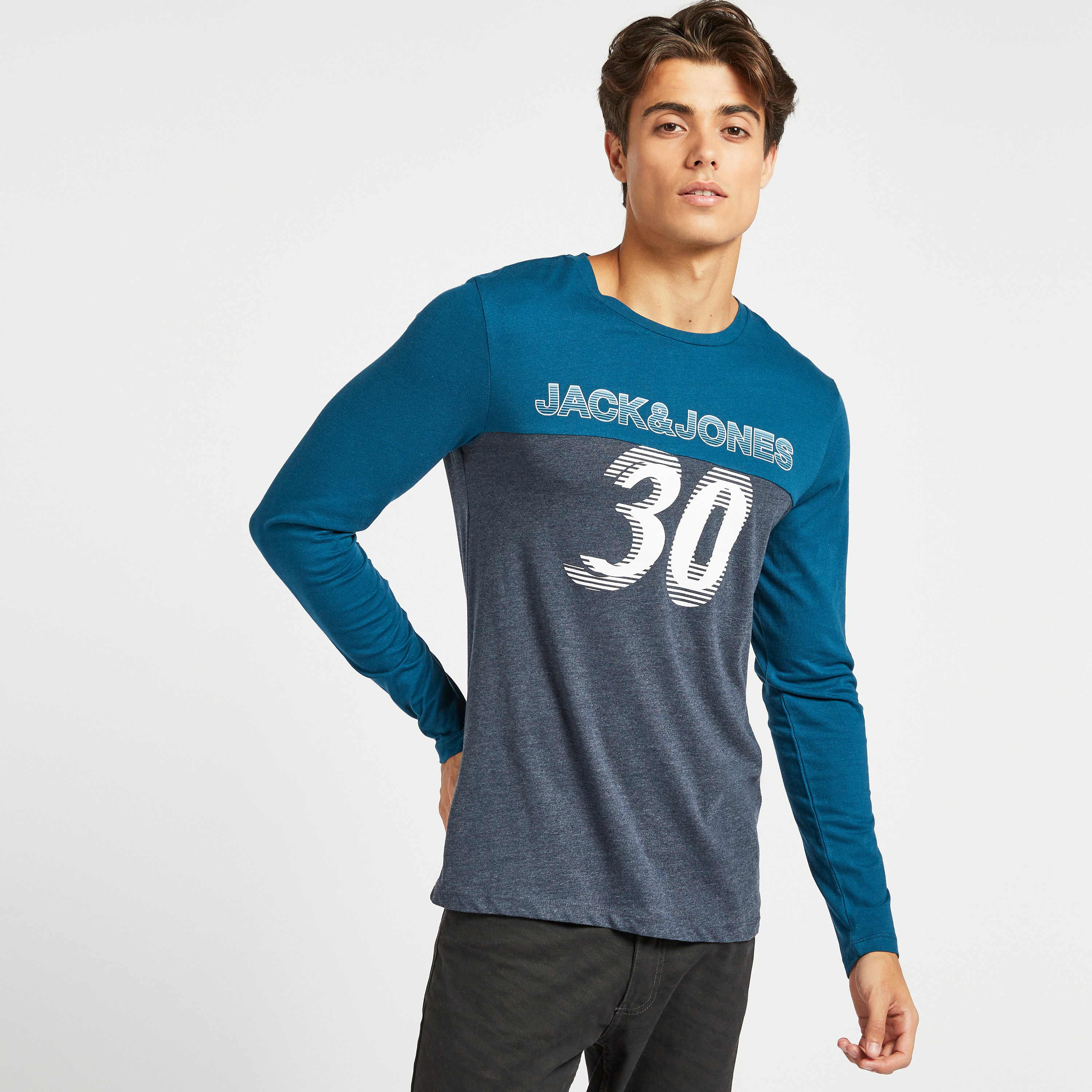 Jack & Jones Printed Crew Neck T-shirt with Long Sleeves-men-clothing-tshirtsandpolos-tshirts-image-1
