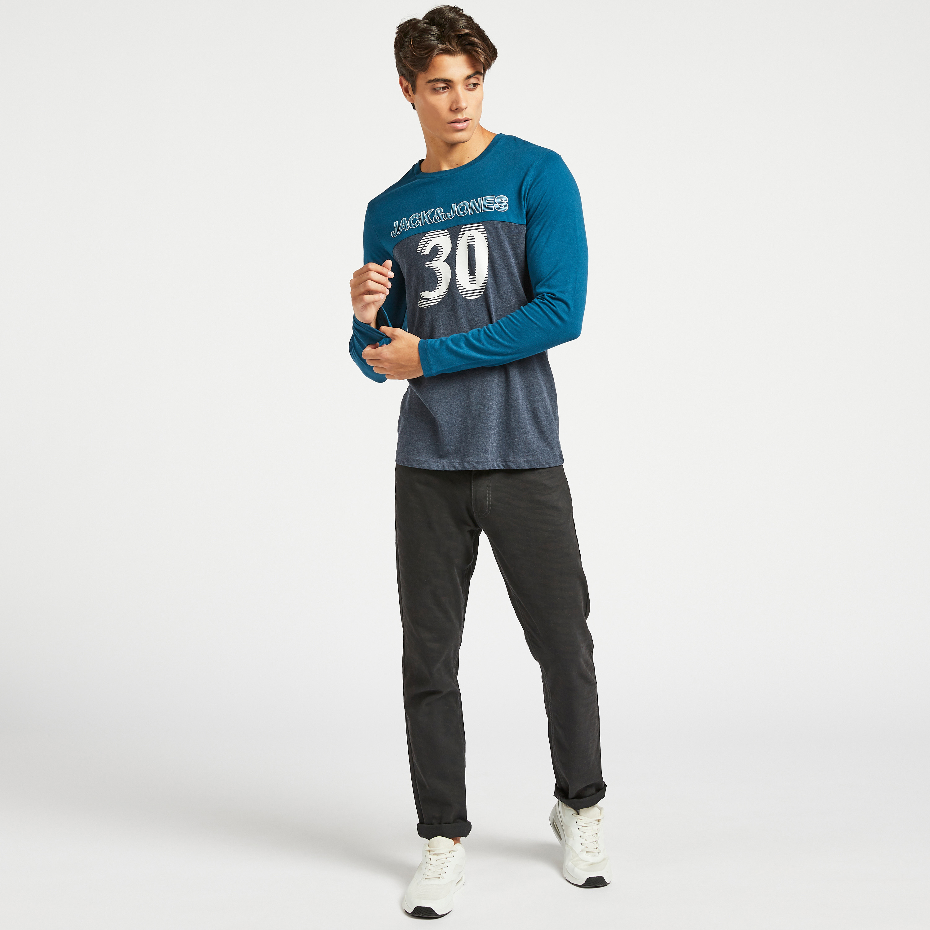 Jack & Jones Printed Crew Neck T-shirt with Long Sleeves-men-clothing-tshirtsandpolos-tshirts-image-2