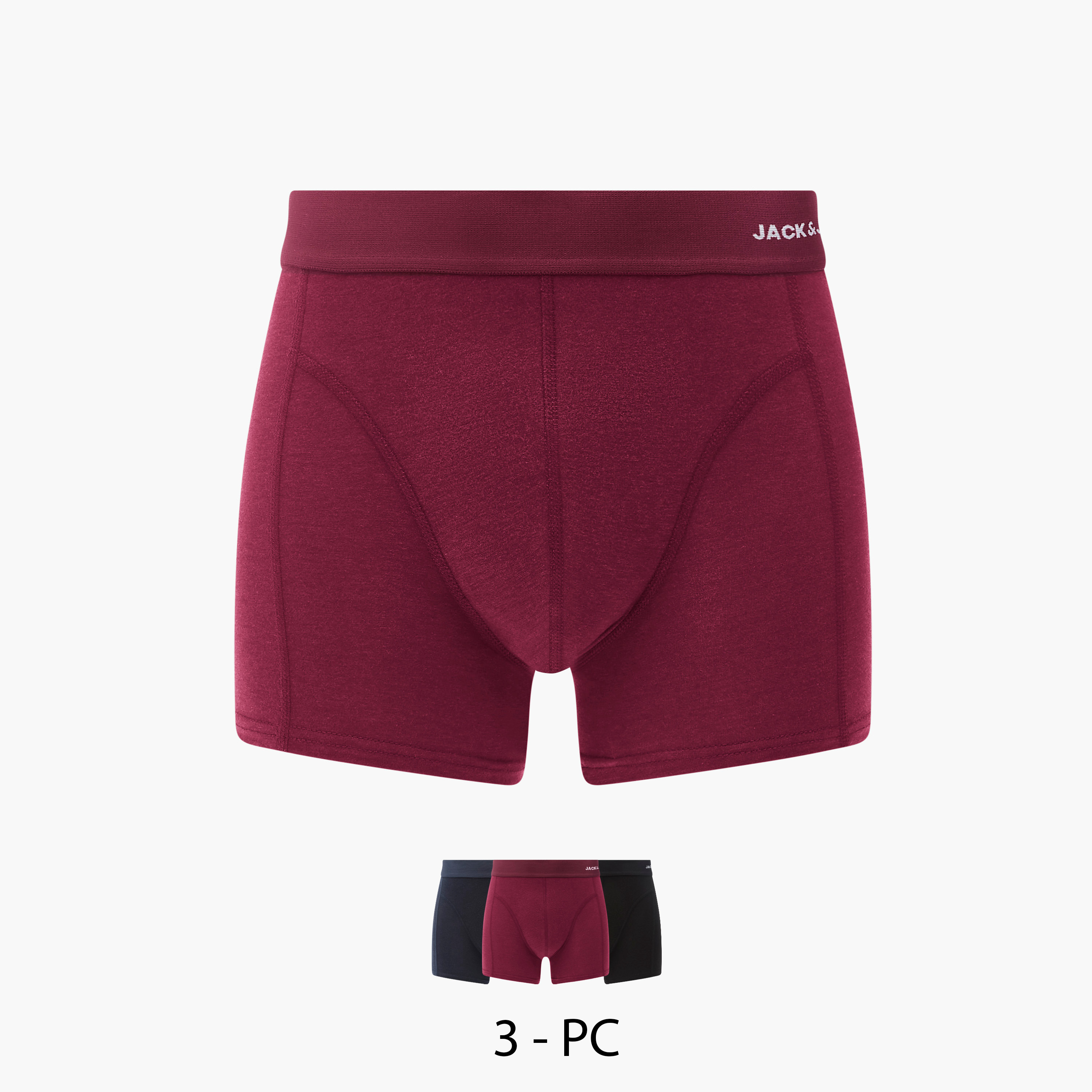 طقم 3 سراويل داخلية ترانك سادة بخصر مطاطي من من جاك آند جونز-men-clothing-innerwear-underwear-image-1