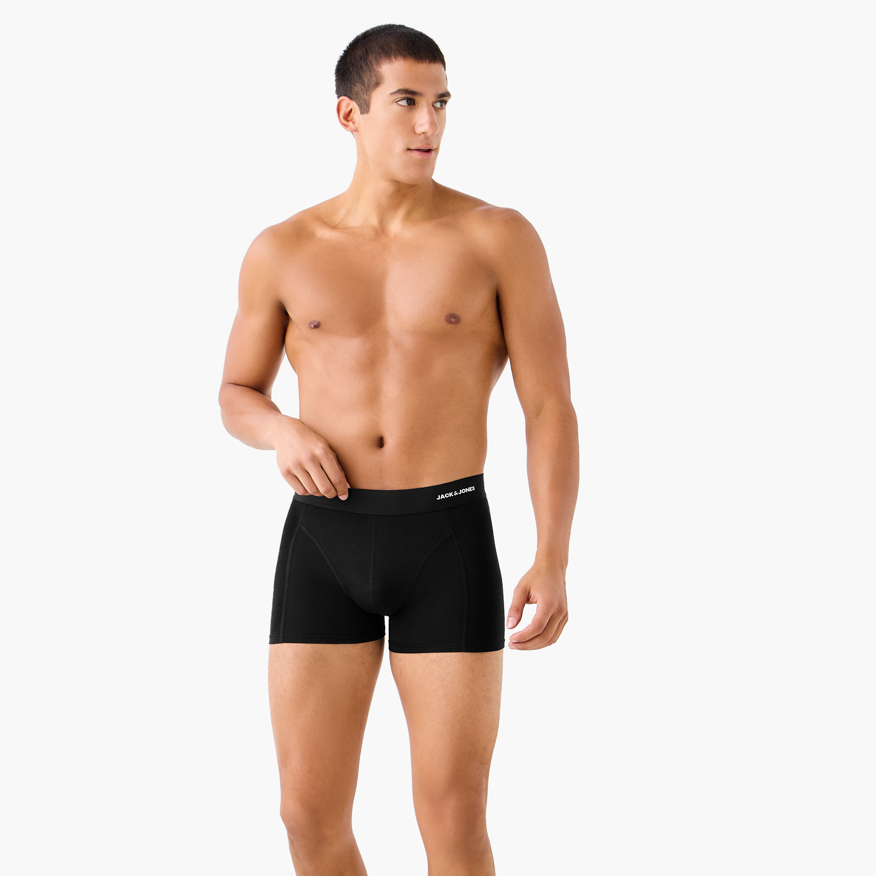 Jack & Jones Solid Trunks with Elasticated Waistband - Set of 3-men-clothing-innerwear-underwear-image-4