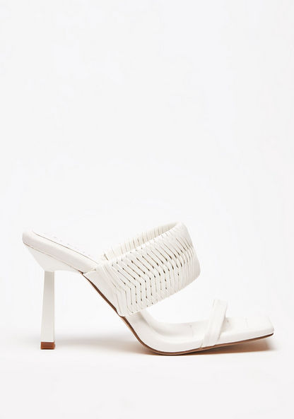 Haadana Square Toe Slip-On Sandals with Stilettoe Heels and Weave Detail Strap