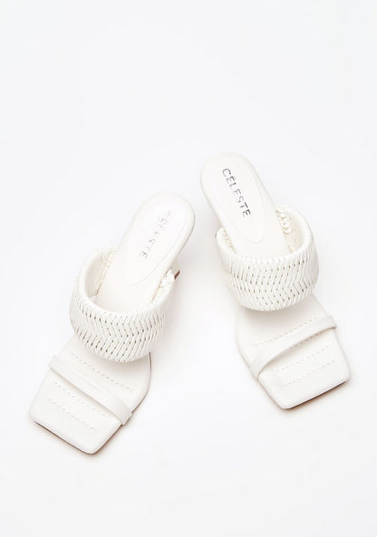 Haadana Square Toe Slip-On Sandals with Stilettoe Heels and Weave Detail Strap-Women%27s Heel Sandals-image-2