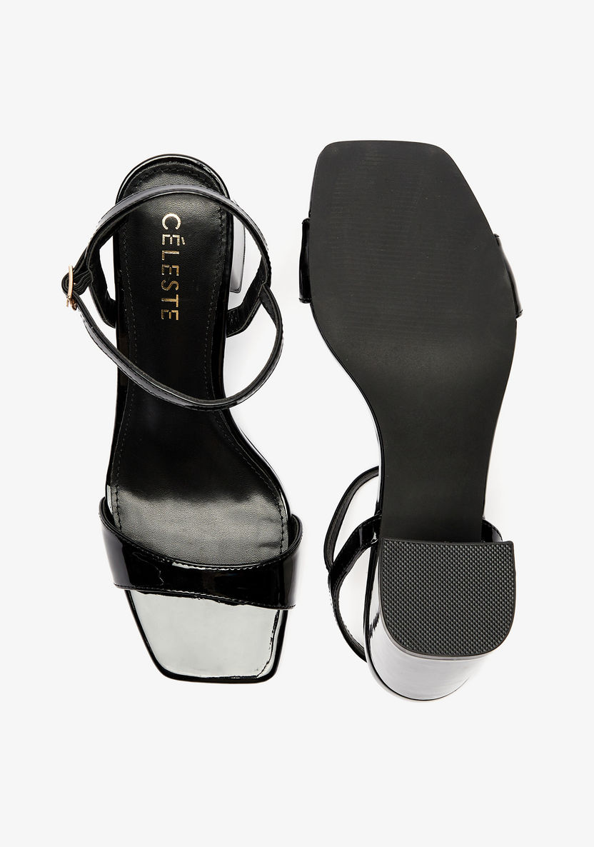Celeste Women's Solid Sandals with Block Heels and Buckle Closure-Women%27s Heel Sandals-image-4