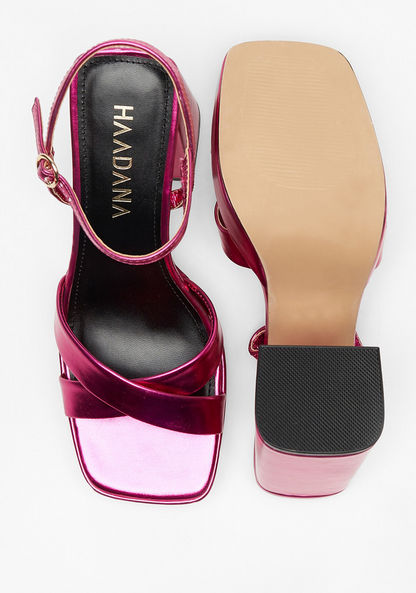 Haadana Cross Strap Sandals with Block Heels and Buckle Closure-Women%27s Heel Sandals-image-4