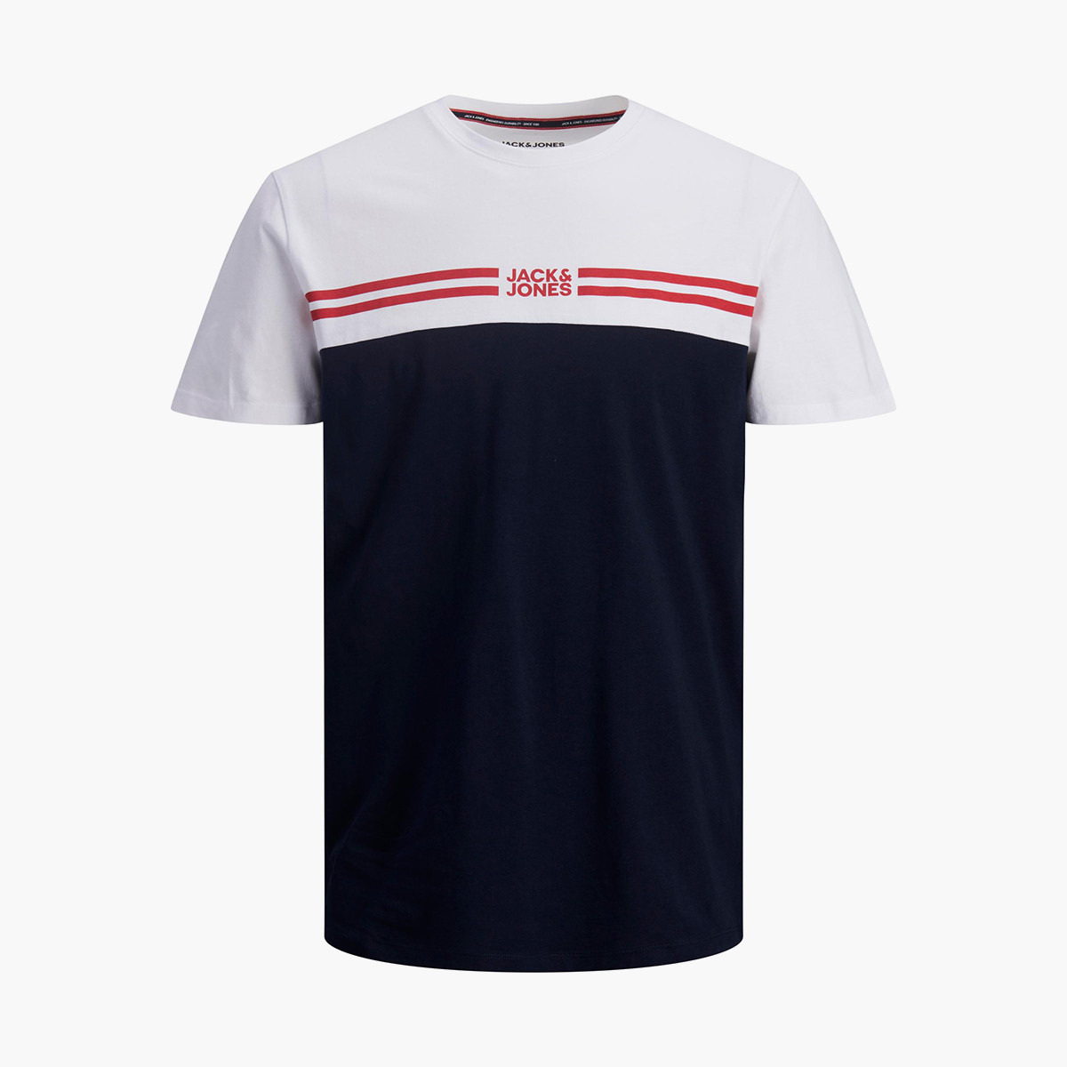Jack & Jones Men Colour Block White Crew Neck T-Shirt-men-clothing-tshirtsandpolos-tshirts-image-1
