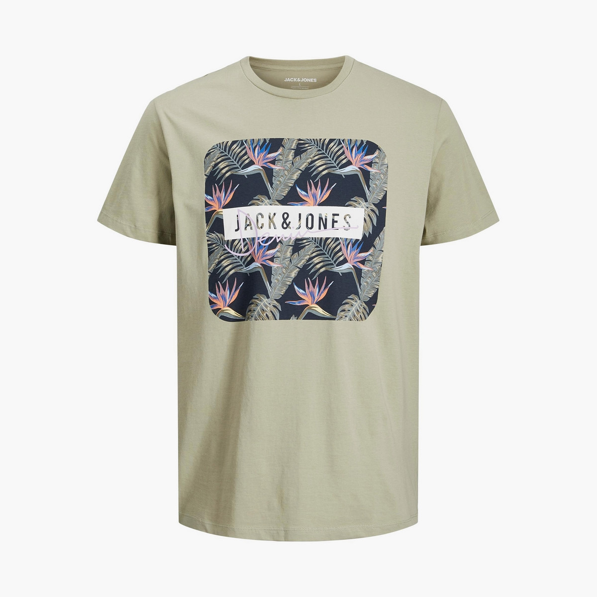 تي شيرت رجالي من جاك آند جونز بأكمام قصيرة و ياقة مستديرة و مطبوع مع لون اخضر-men-clothing-tshirtsandpolos-tshirts-image-1