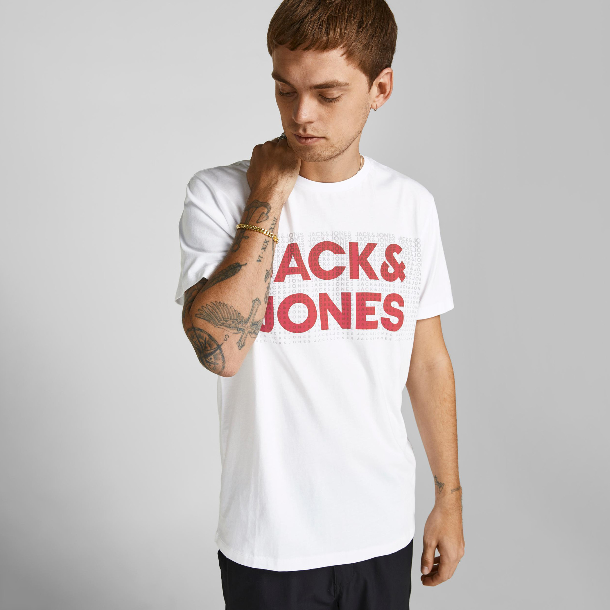 Jack & Jones Logo Print Crew Neck T-shirt with Short Sleeves-men-clothing-tshirtsandpolos-tshirts-image-2