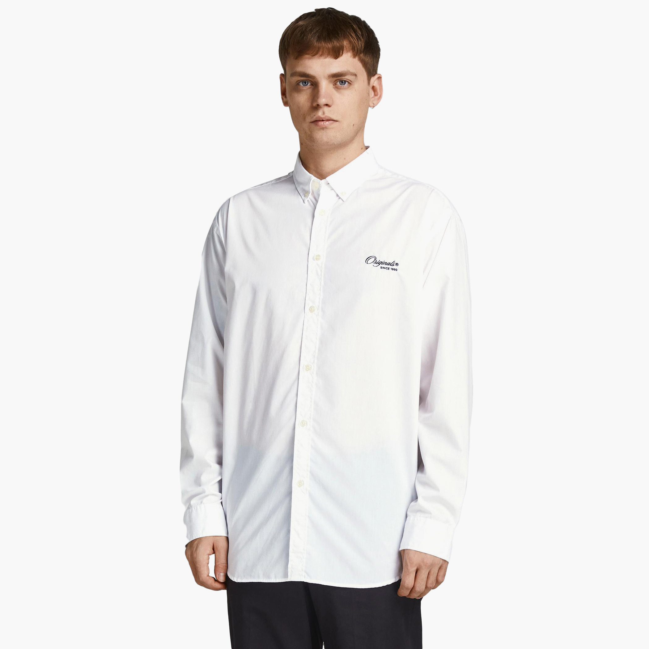 Jack & Jones Men Solid White Long Sleeve Collared Shirt-men-clothing-shirts-image-1