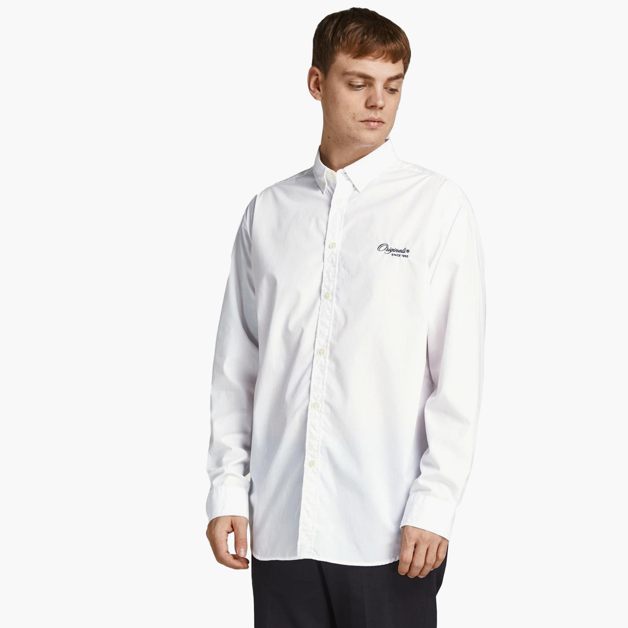 Jack & Jones Men Solid White Long Sleeve Collared Shirt-men-clothing-shirts-image-4
