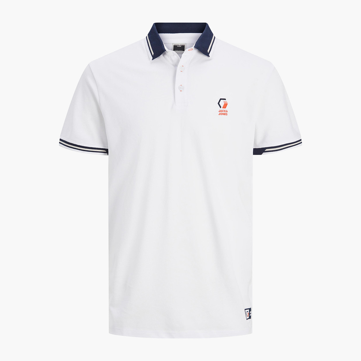 قميص بولو جاك آند جونز بأكمام قصيرة وشعار أبيض للرجال-men-clothing-tshirtsandpolos-polos-image-2