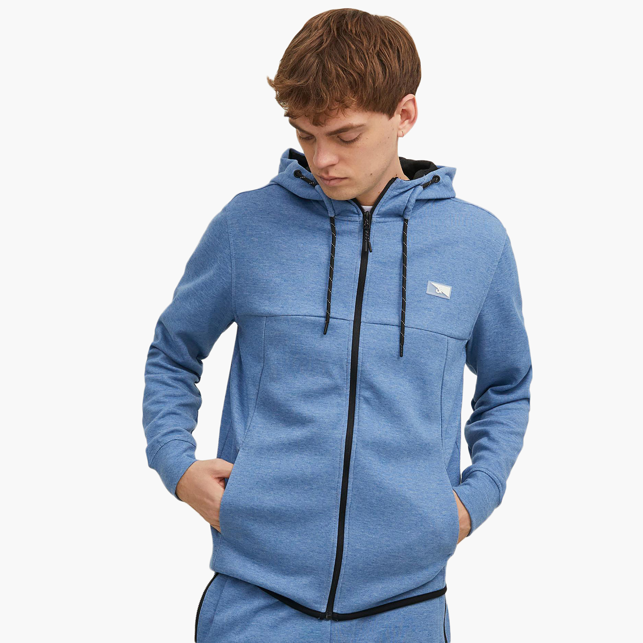 Jack & Jones Men Solid Blue Front Zipper Hoodie with Pockets-men-winterwear-hoodiesandsweatshirts-image-1