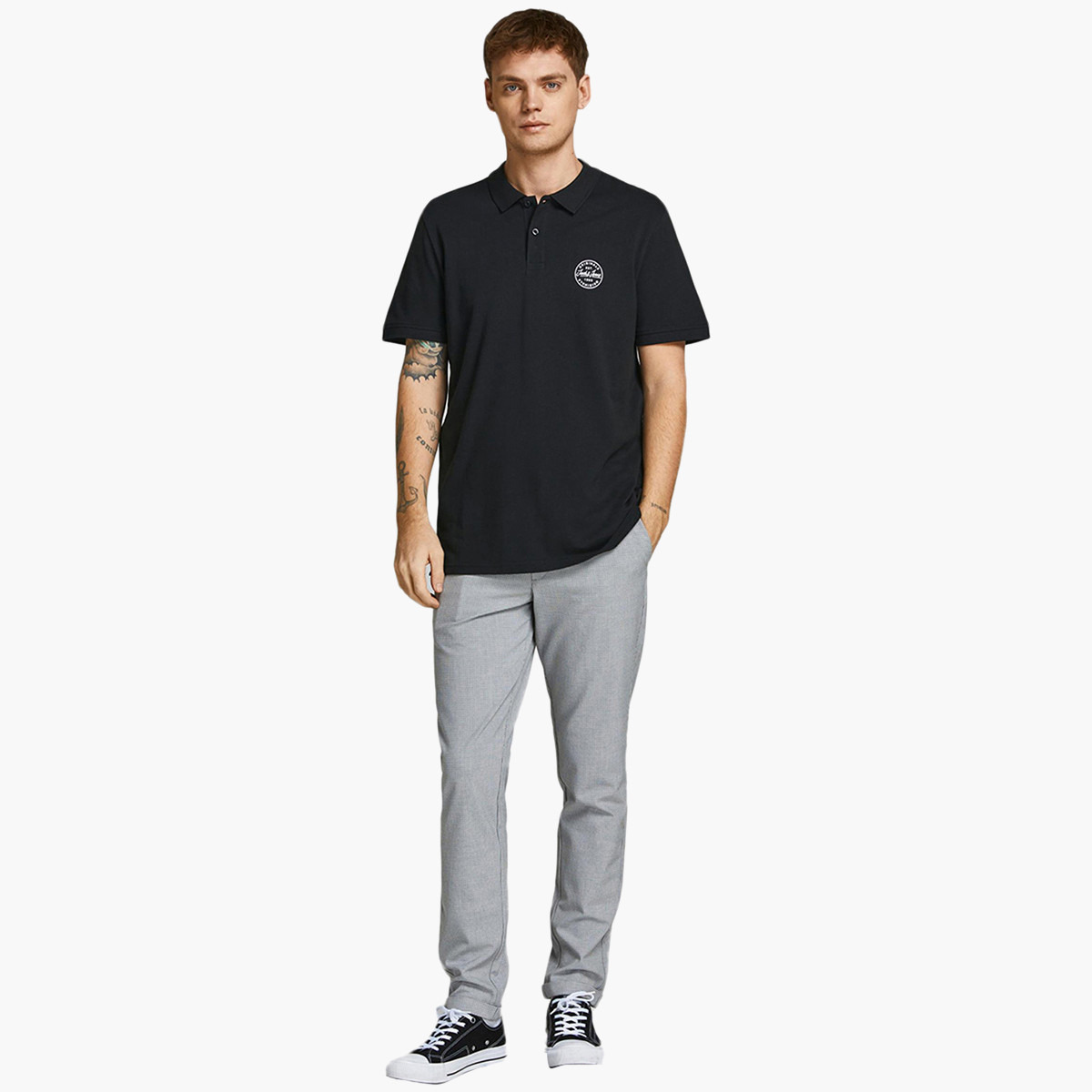 بولو تي شيرت رجالي من جاك آند جونز بأكمام قصيرة و تناسب سليم و مطبوع مع لون اسود-men-clothing-tshirtsandpolos-polos-image-5