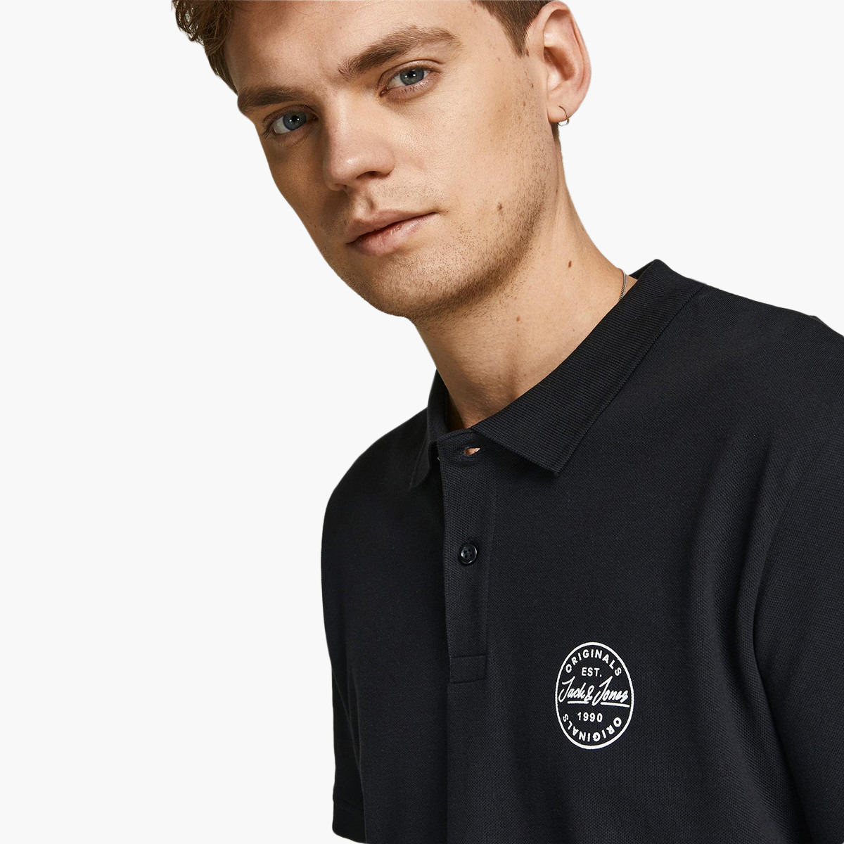 بولو تي شيرت رجالي من جاك آند جونز بأكمام قصيرة و تناسب سليم و مطبوع مع لون اسود-men-clothing-tshirtsandpolos-polos-image-6