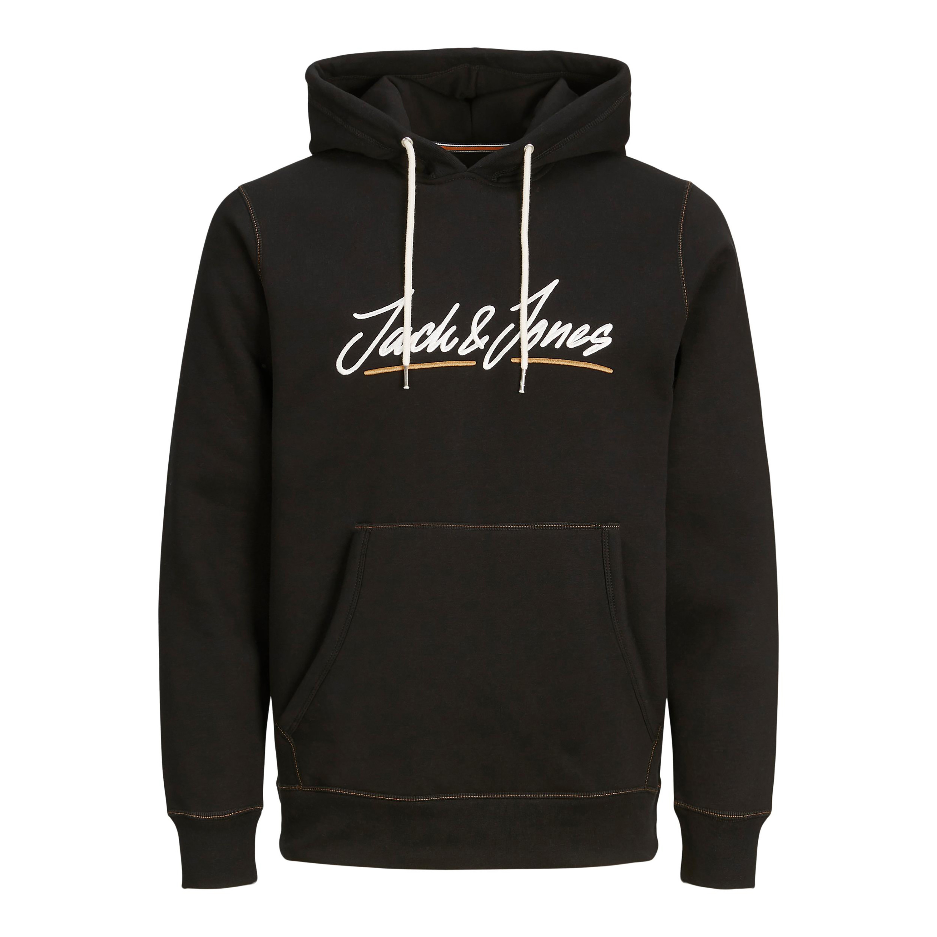 هودي جاك آند جونز بجيب كانغارو مع شعار بلون اسود للرجال-men-winterwear-hoodiesandsweatshirts-image-3